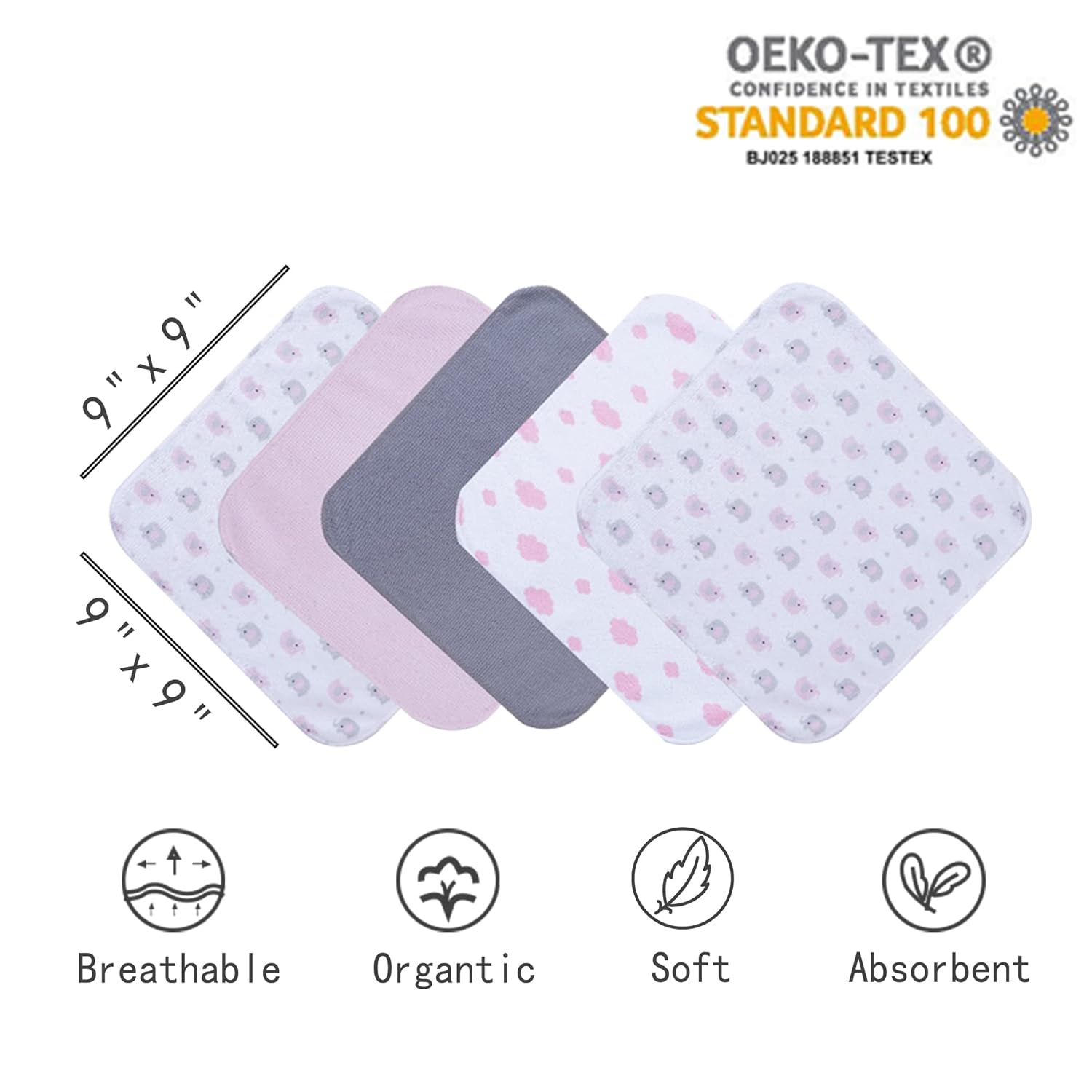 Pink Elephant Baby Hooded Towel and Washcloth Set 6-Pack Size 30 x 26 Inch