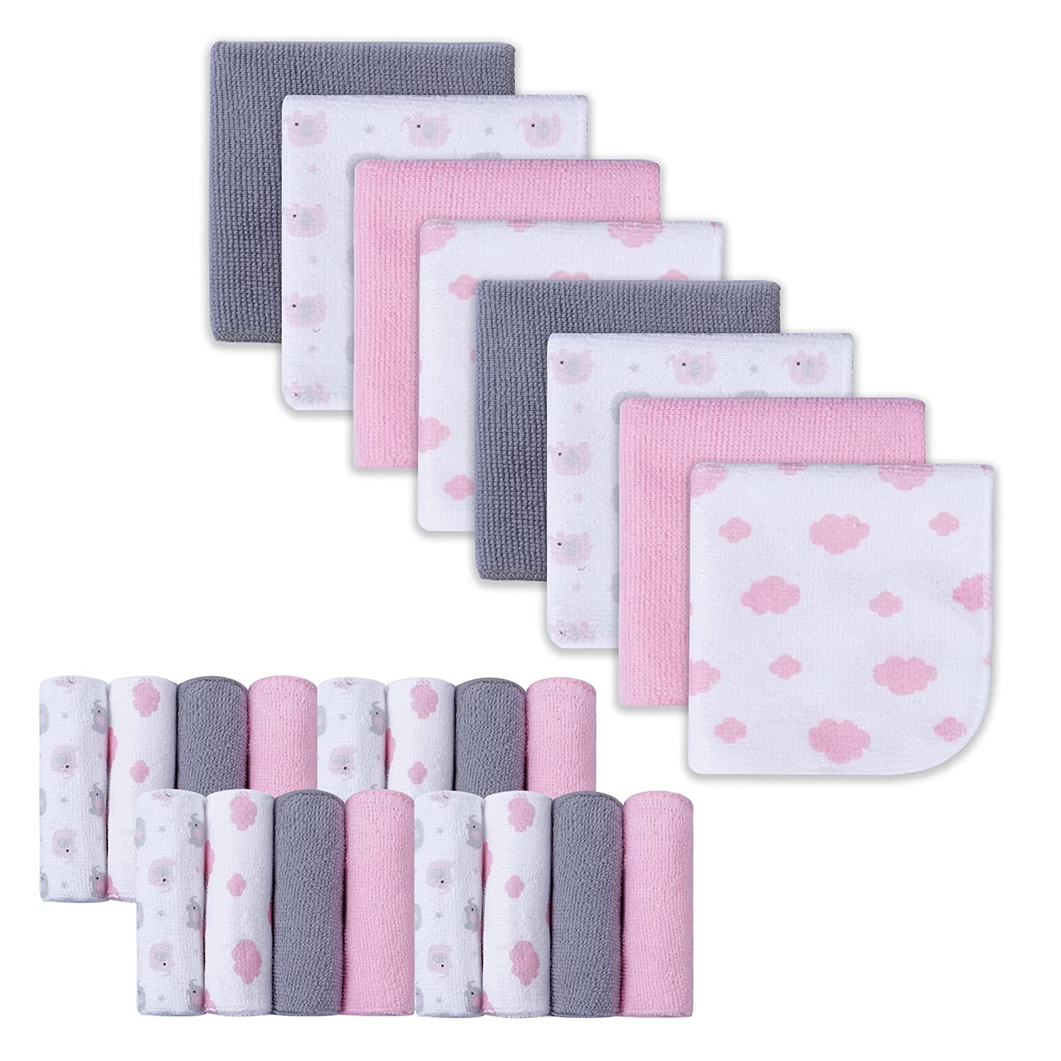 9x9 Pink Elephant Baby Washcloths