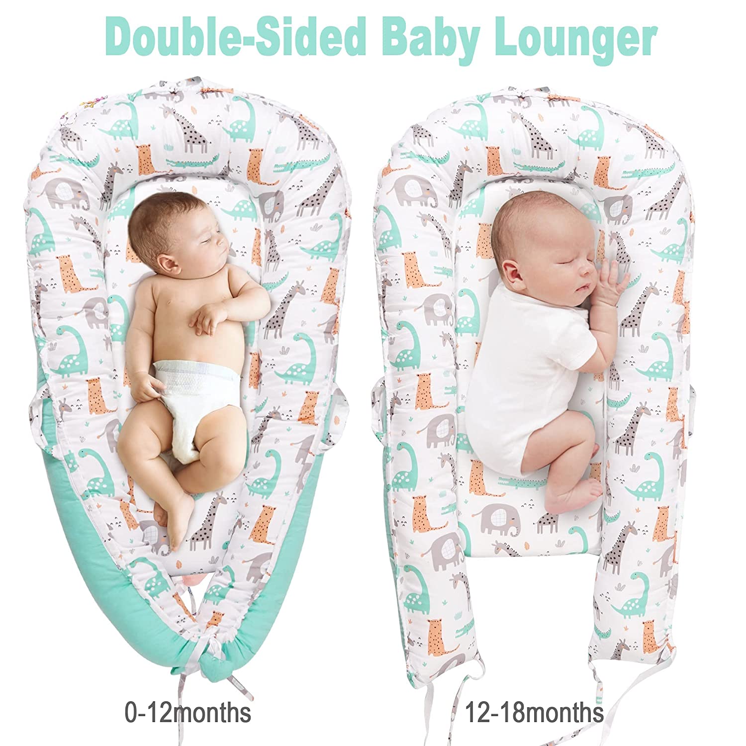 Dinosaur Baby Lounger - Baby Nest Co Sleeper for Baby Bed, Soft & Breathable Portable Cotton Newborn Lounger Nest for Crib Bassinet