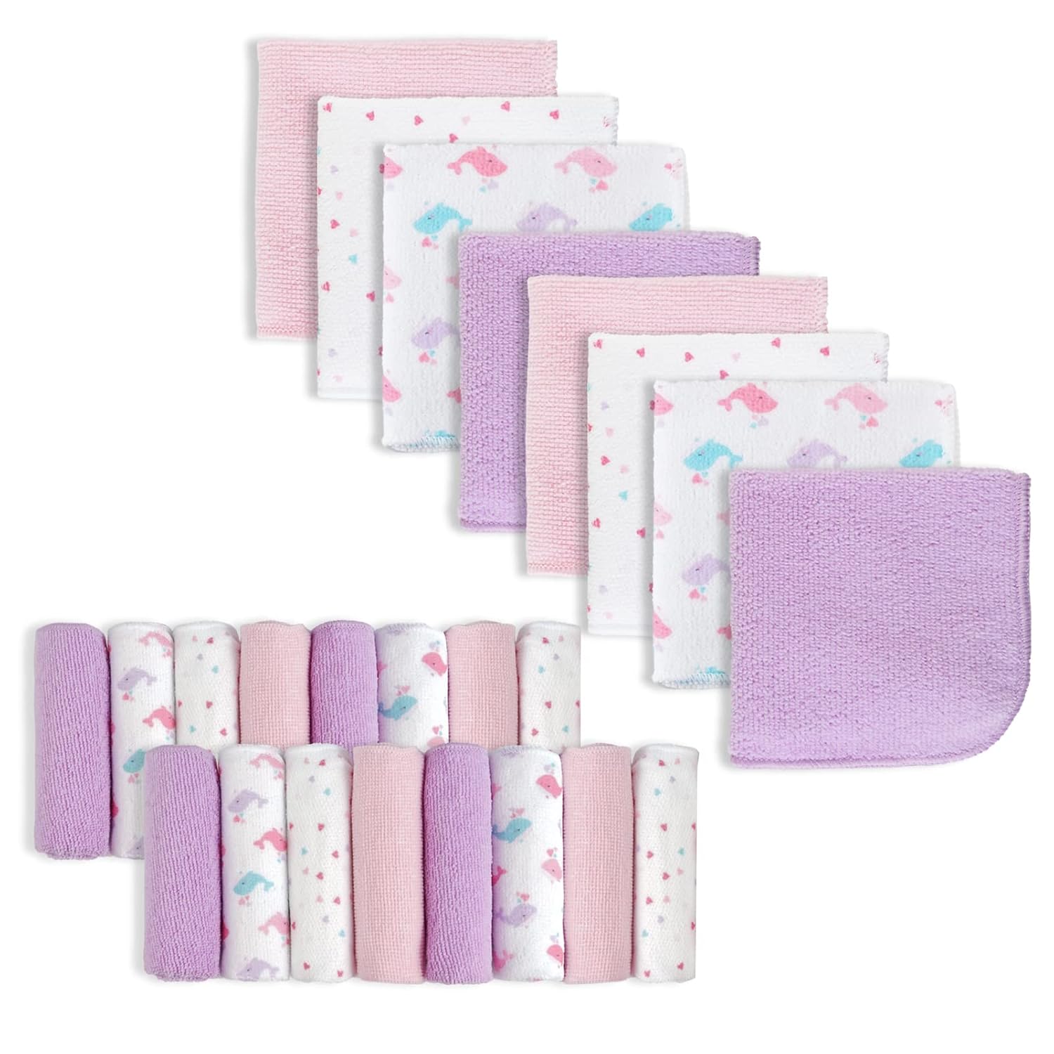 9x9 Pink Whale Baby Washcloths