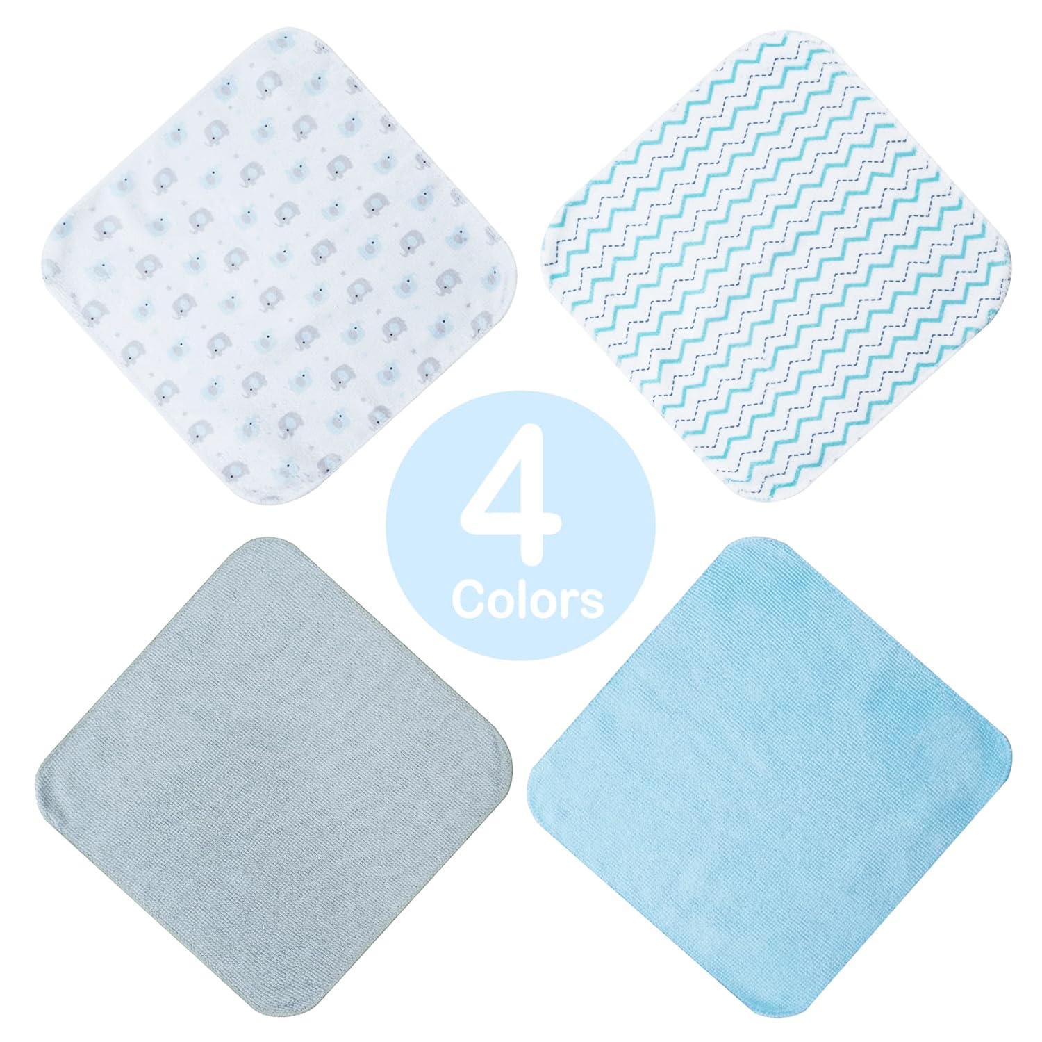 9x9 Blue Elephant Baby Washcloths