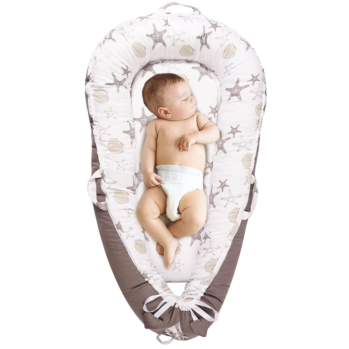 Grey Cotton Baby Lounger, Breathable Portable Newborn Nest