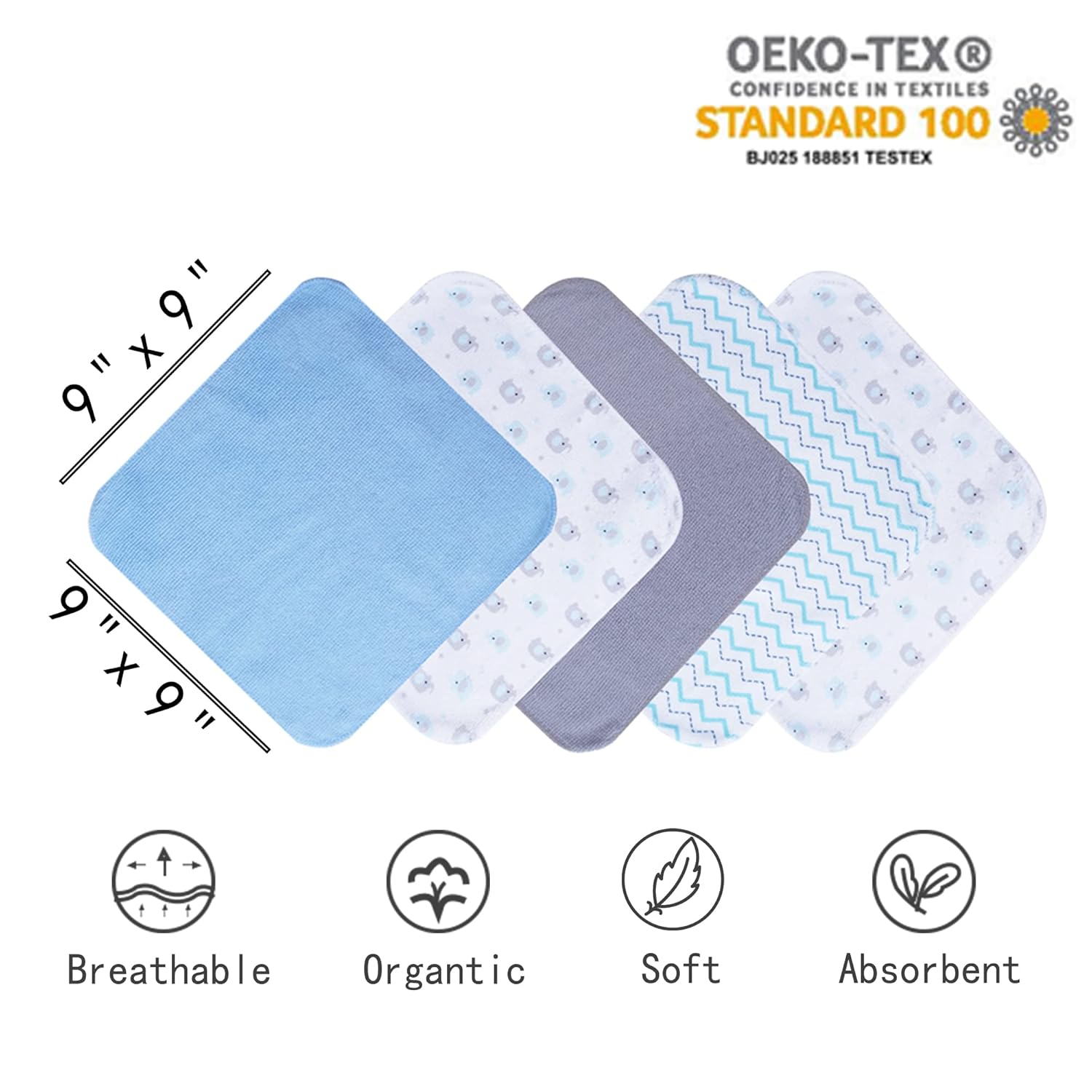 Grey Elephant Baby Hooded Towel and Washcloth Set 6-Pack Size 30 x 26 Inch