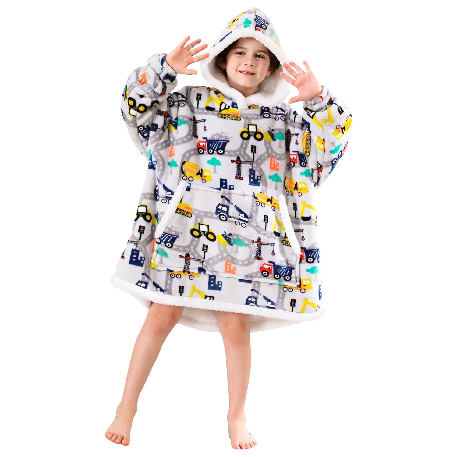 Construction Truck Wearable Blanket Hoodie for Kids