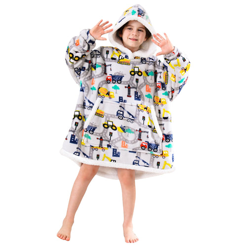 Construction Truck Wearable Blanket Hoodie for Kids