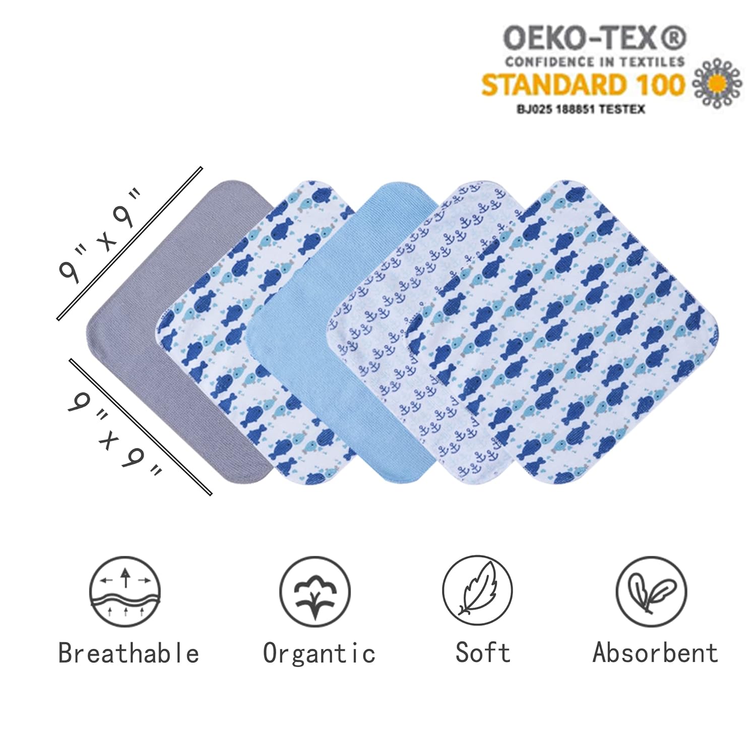 Whale Baby Hooded Towel and Washcloth Set 6-Pack Size 30 x 26 Inch