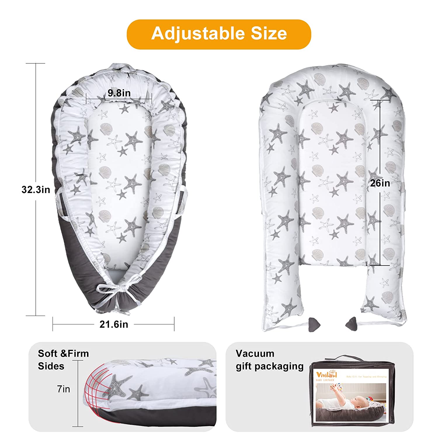 Grey Baby Lounger - Baby Nest Co Sleeper for Baby Bed, Soft & Breathable Portable Cotton Newborn Lounger Nest for Crib Bassinet