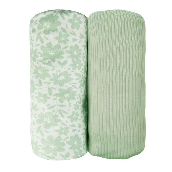 Light Green Floral 2-Pack Jersey Swaddle Blankets, 40 x 30 in
