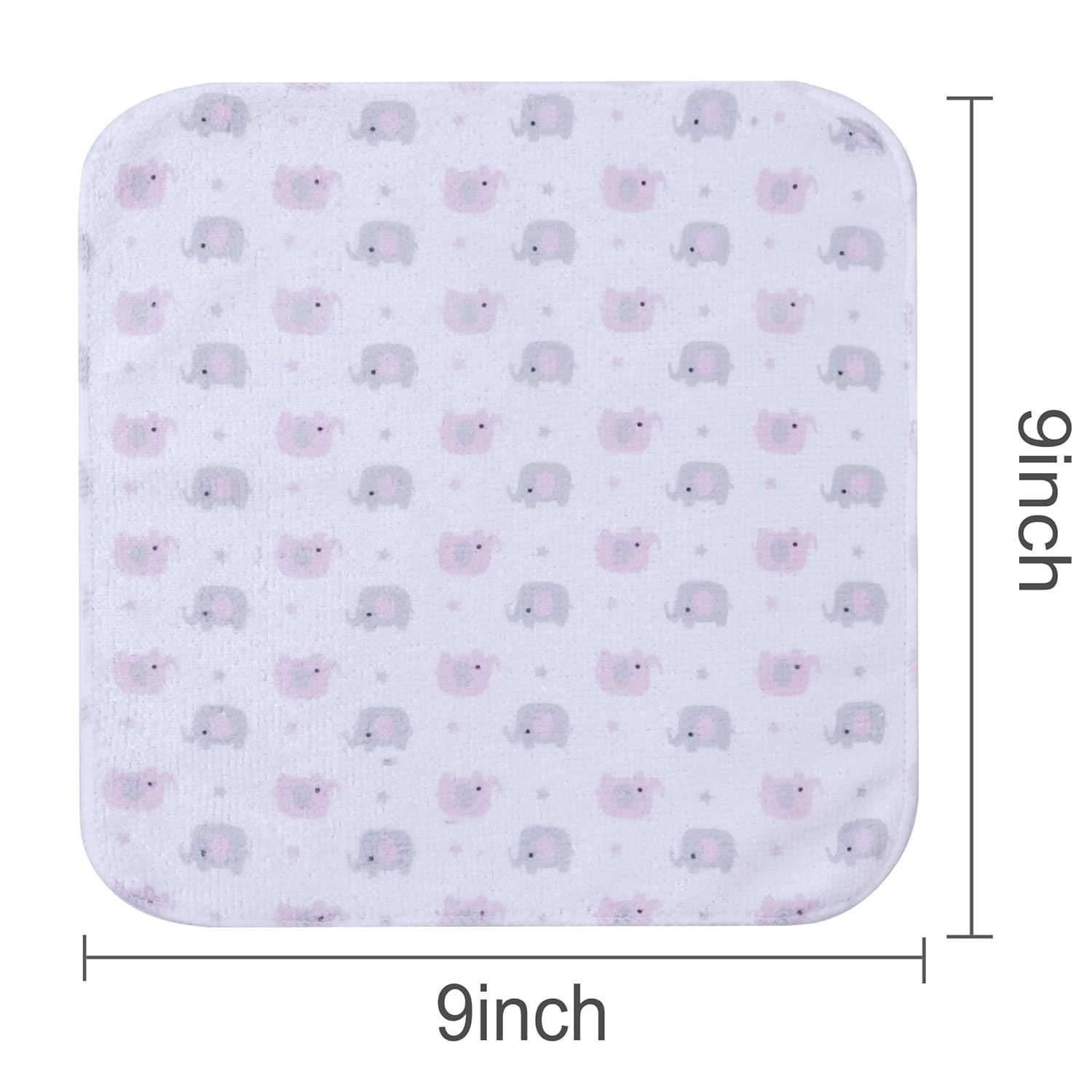 9x9 Pink Elephant Baby Washcloths