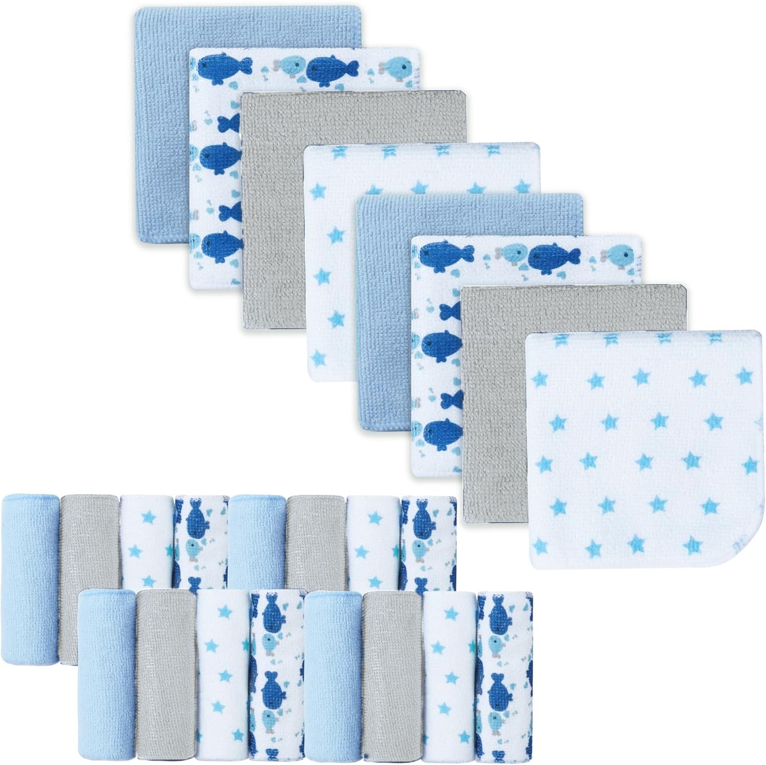 9x9 Blue Whale Baby Washcloths