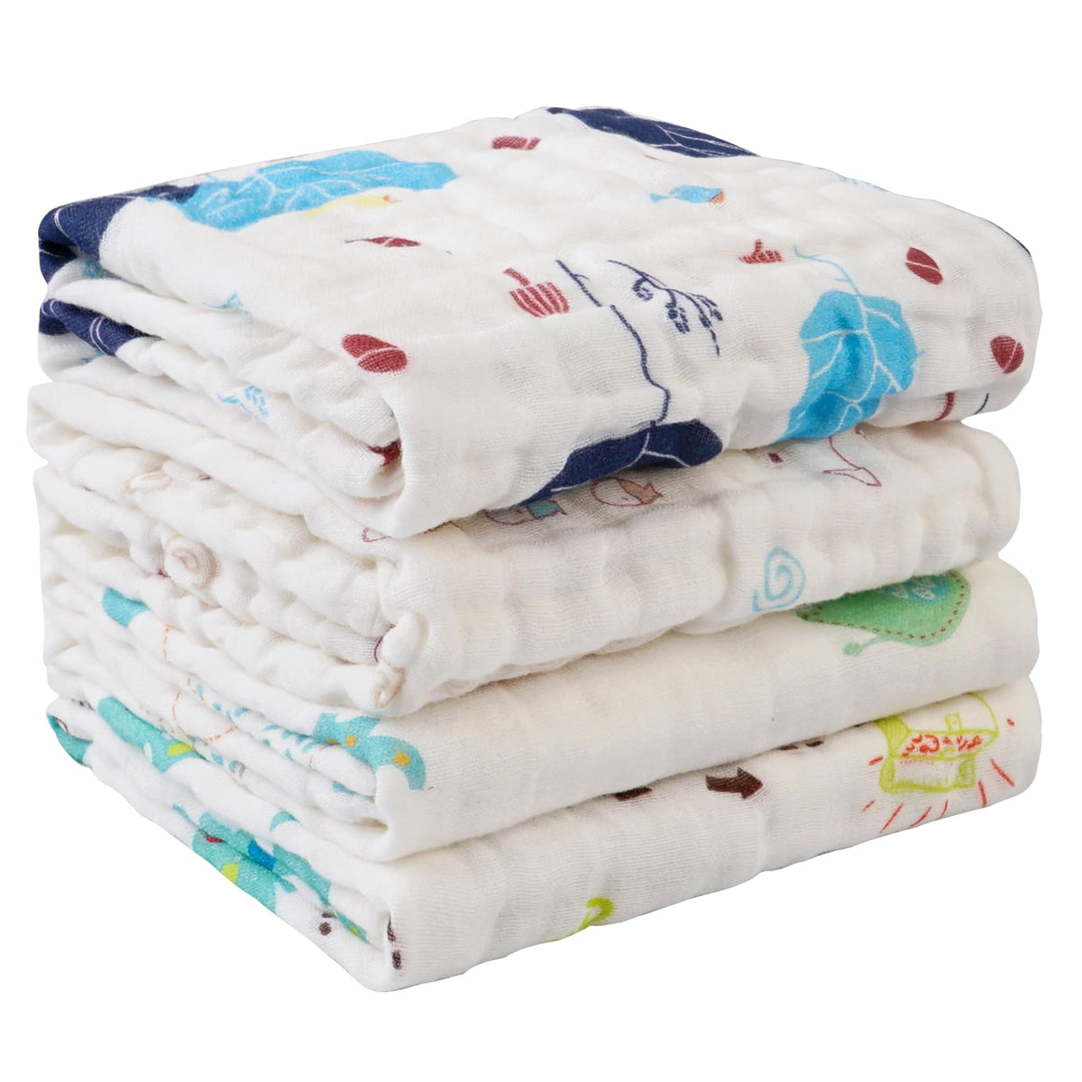 Blue Elephant Baby Muslin Burp Cloths 10" x 20" 4 Pack