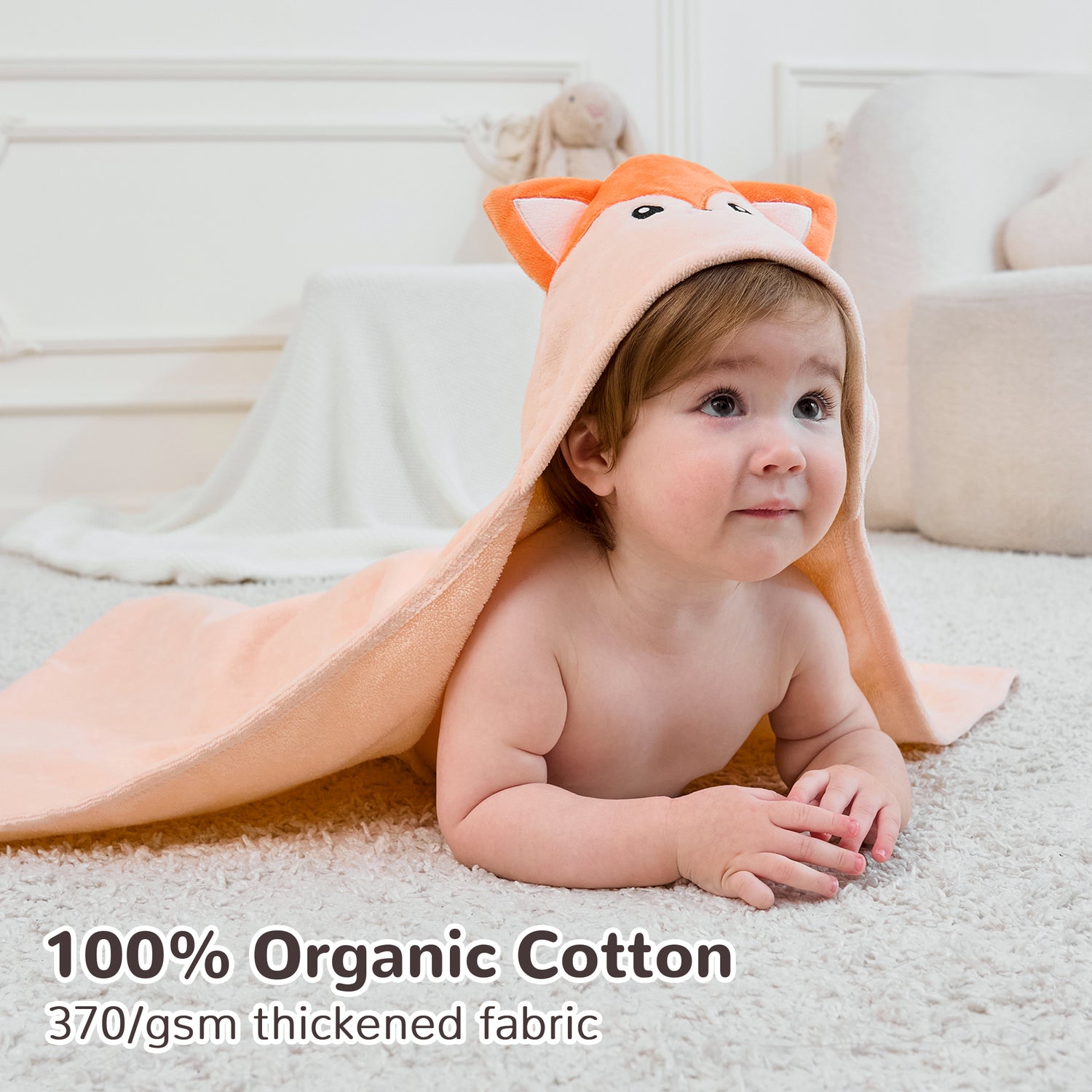 (Dinosaur & Fox) 2 Pack Cotton Hooded Baby Towels, Extra Thick and Absorbent, 32" * 32"