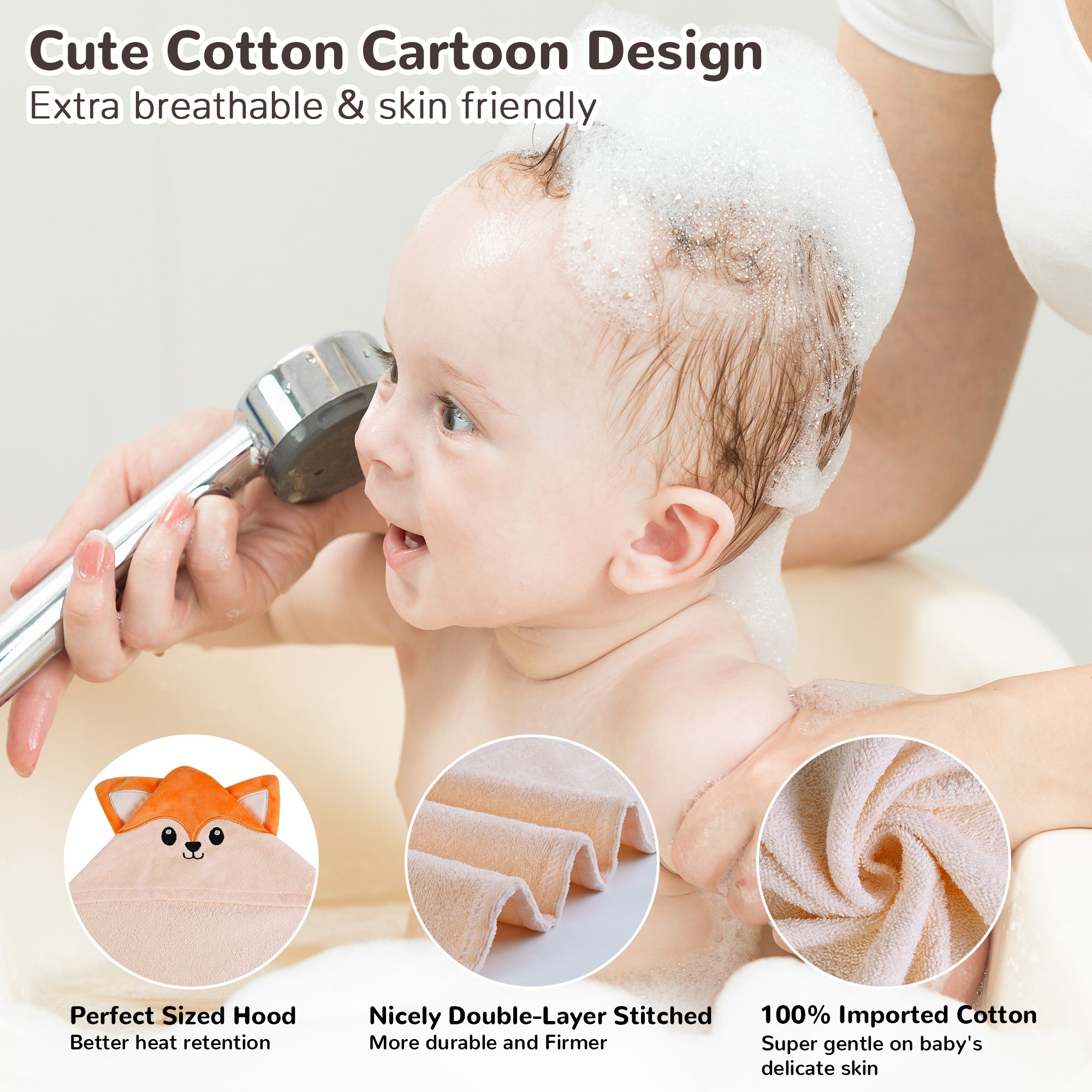 (Dinosaur & Fox) 2 Pack Cotton Hooded Baby Towels, Extra Thick and Absorbent, 32" * 32"