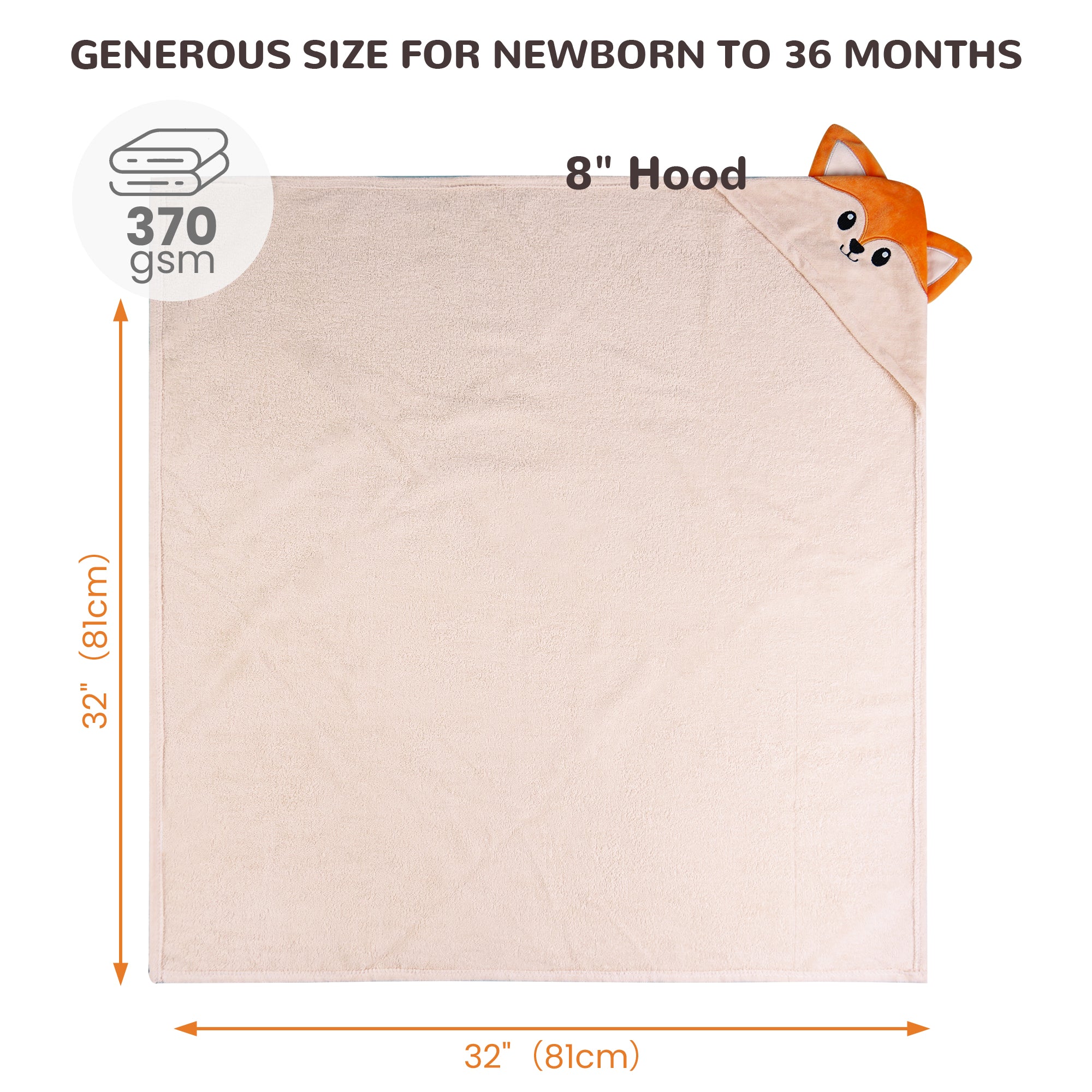 (Dinosaur & Fox) 2 Pack Cotton Hooded Baby Towels, Extra Thick and Absorbent, 32" * 32"