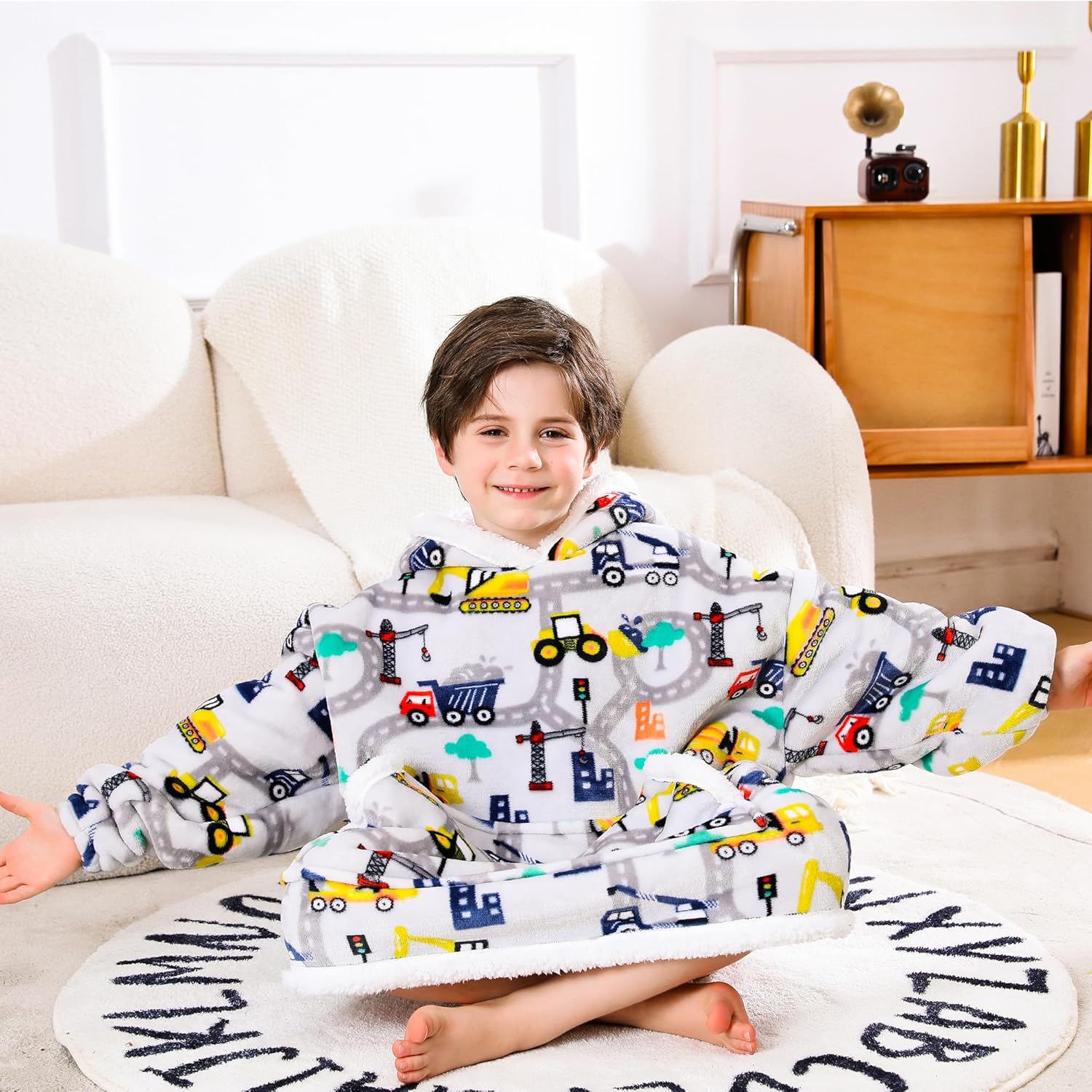 Construction Truck Wearable Blanket Hoodie for Kids