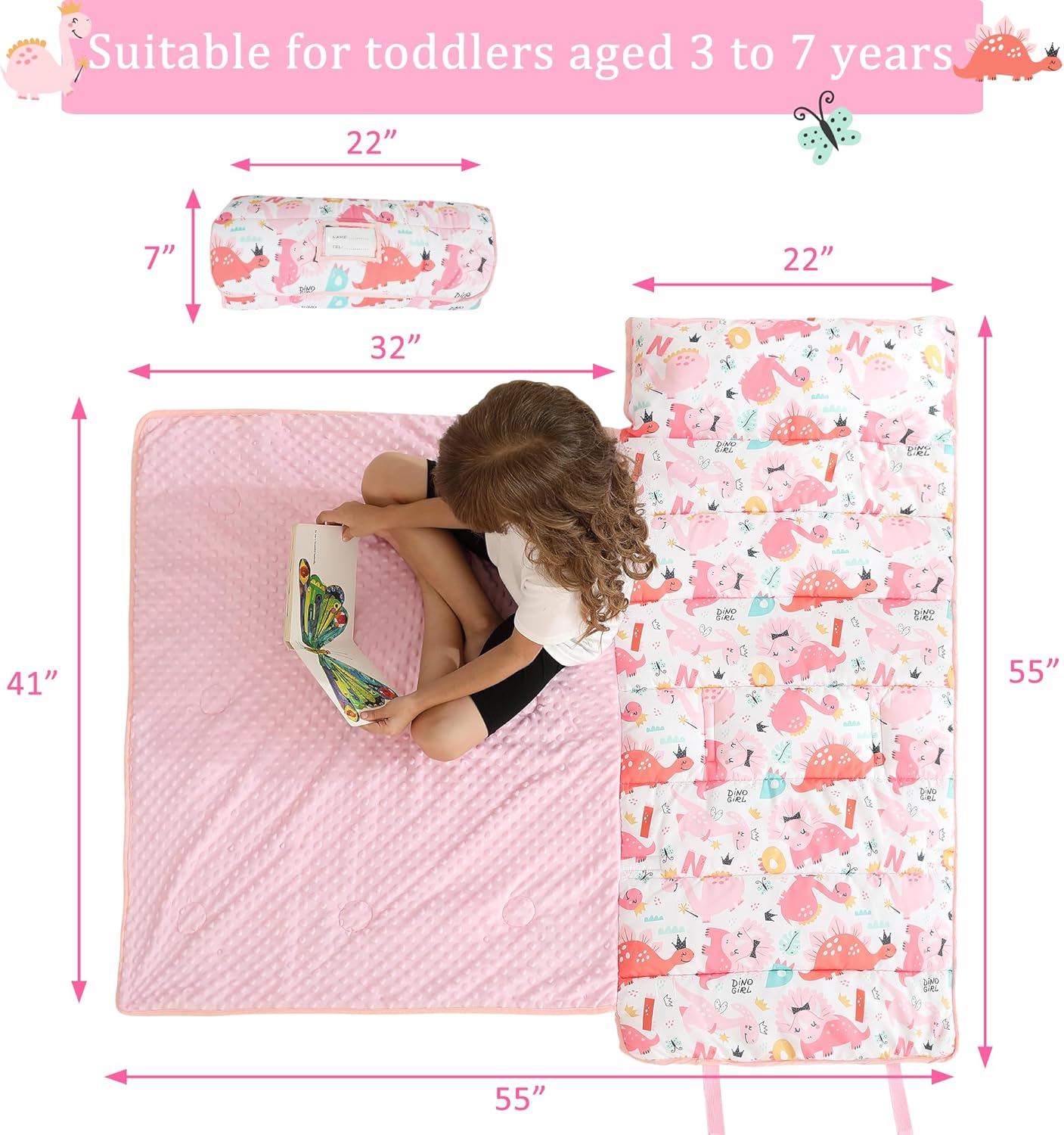 Cozy Comfort Nap Mat - Pink Dino Parade