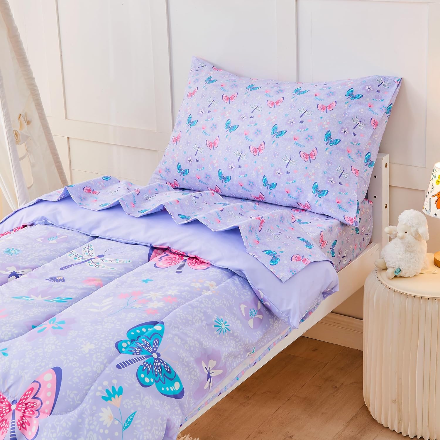 Purple Butterfly Toddler Comforter Set– 4 Piece