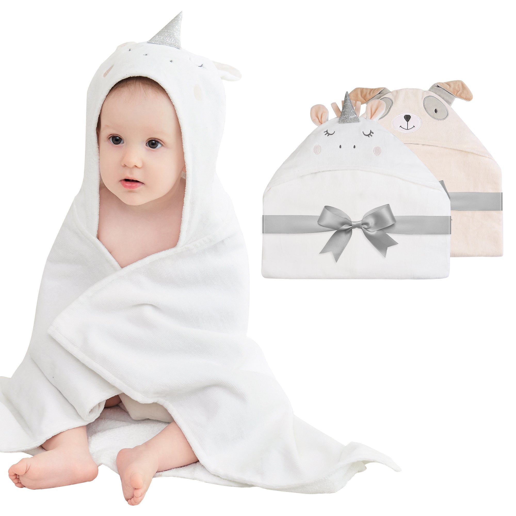 Puppy & Unicorn Baby Towels with Hood