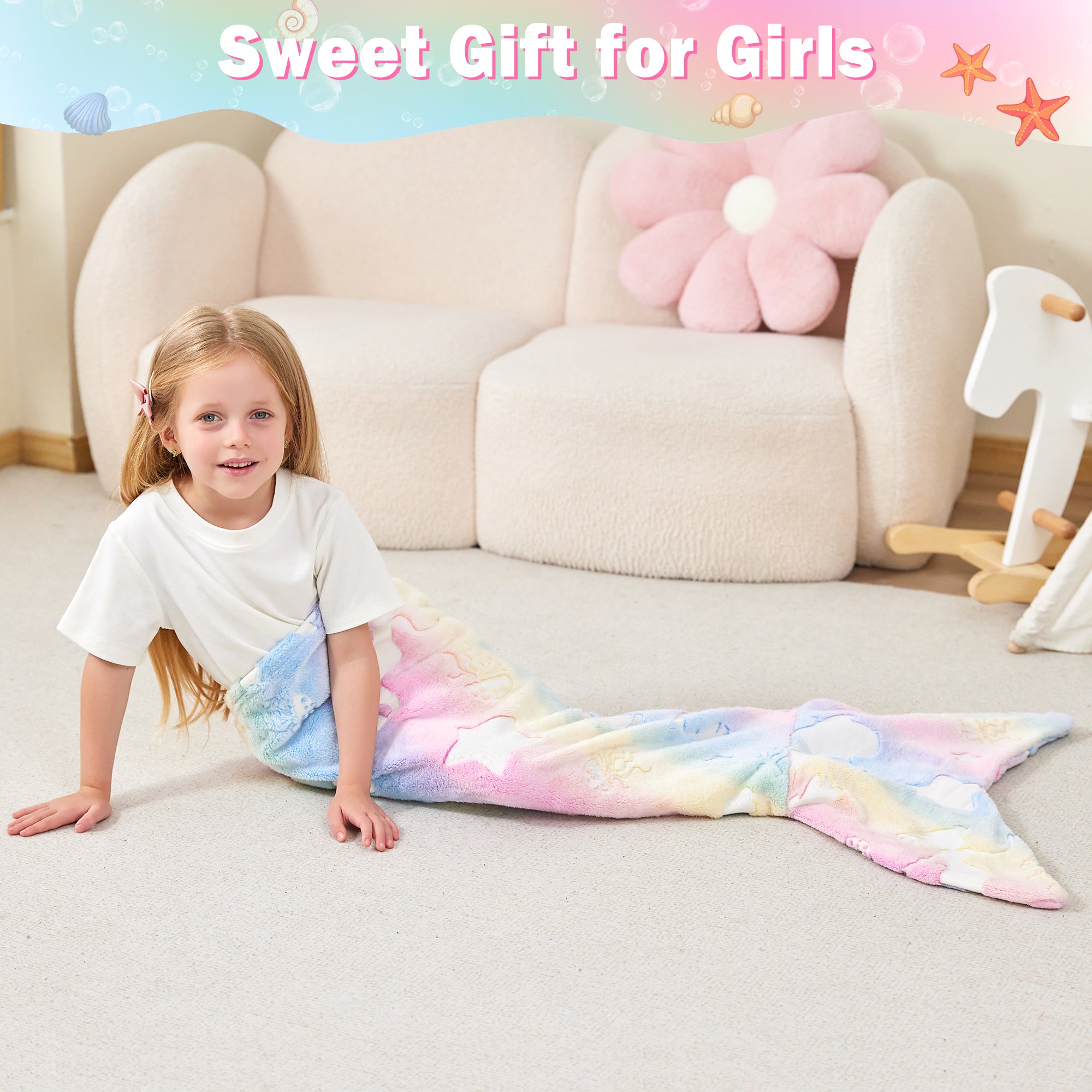 Multicolor Jellyfish 17"×39" Kids Mermaid Tail Blanket