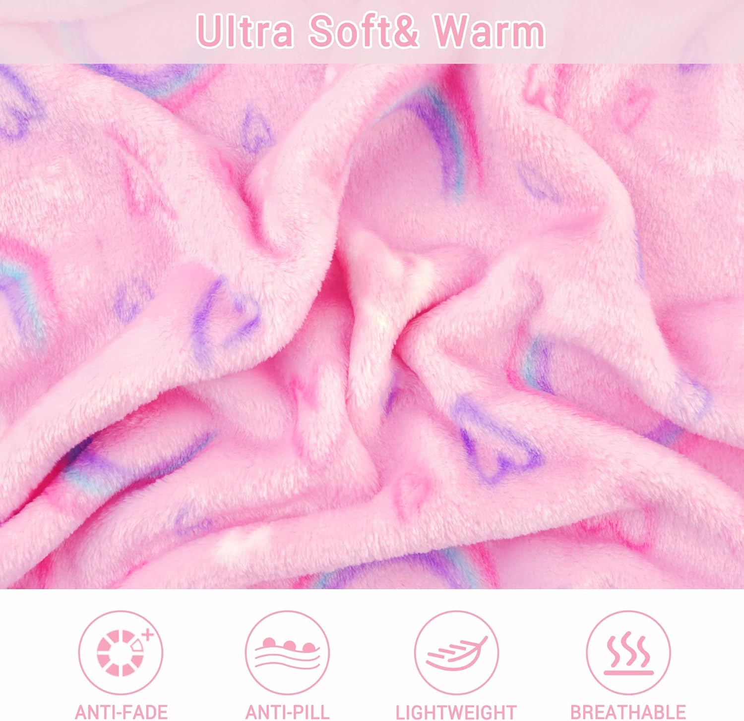 Pink Rainbow Kids Wearable Fleece Blanket with Sleeves & Foot Pocket
