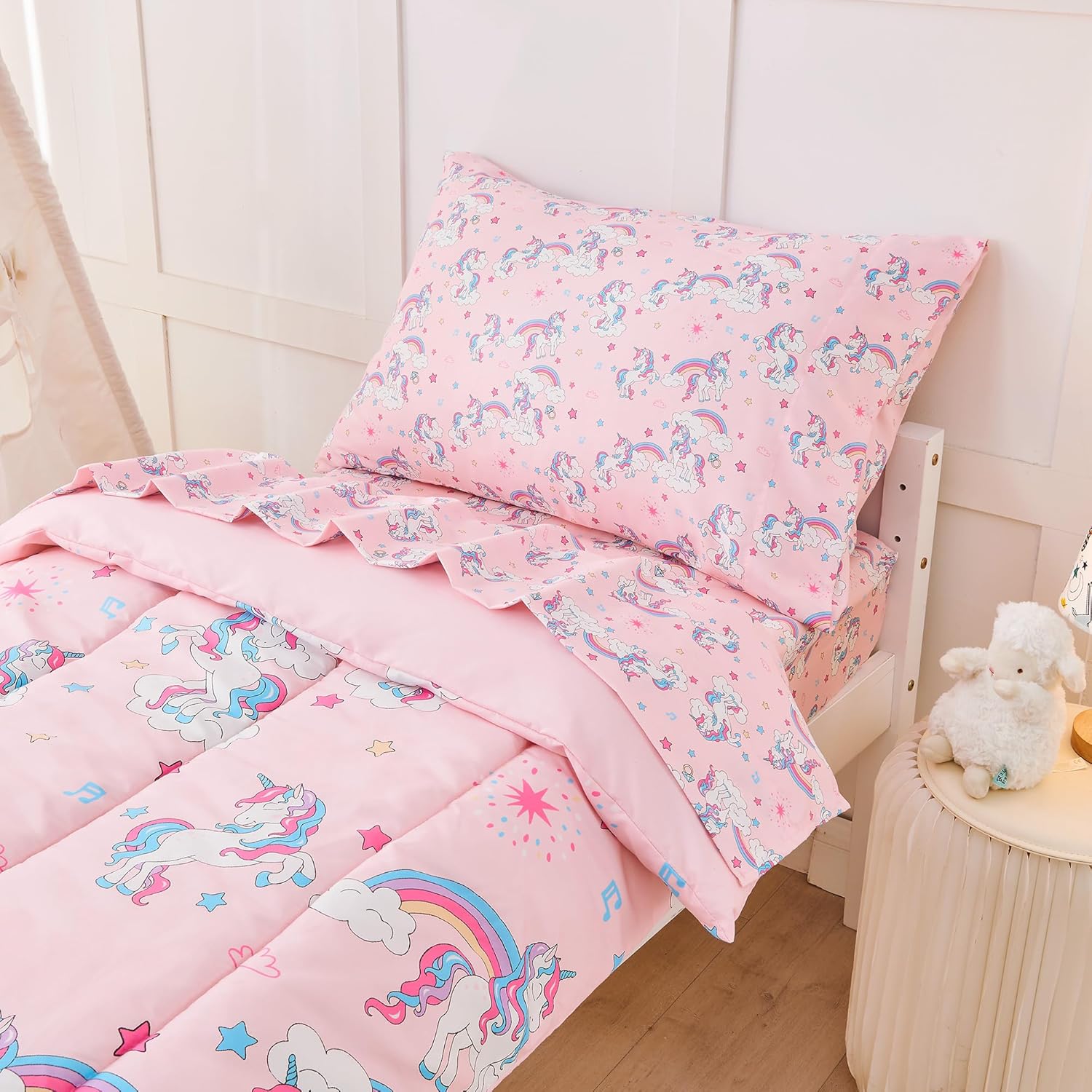 Pink Unicorn Toddler Comforter Set– 4 Piece