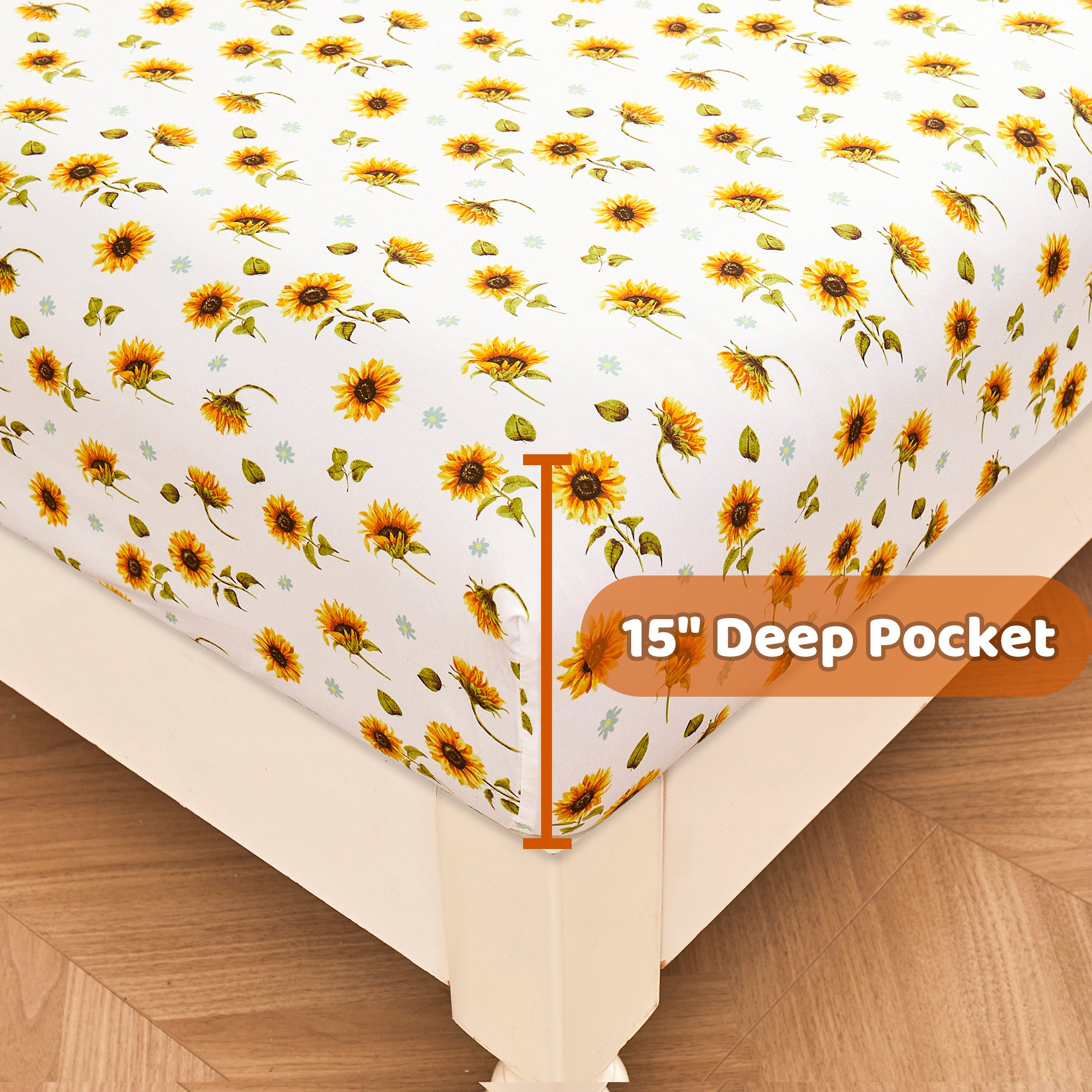 Sunflower Breeze Pattern Sheet Set with Non-slip Straps