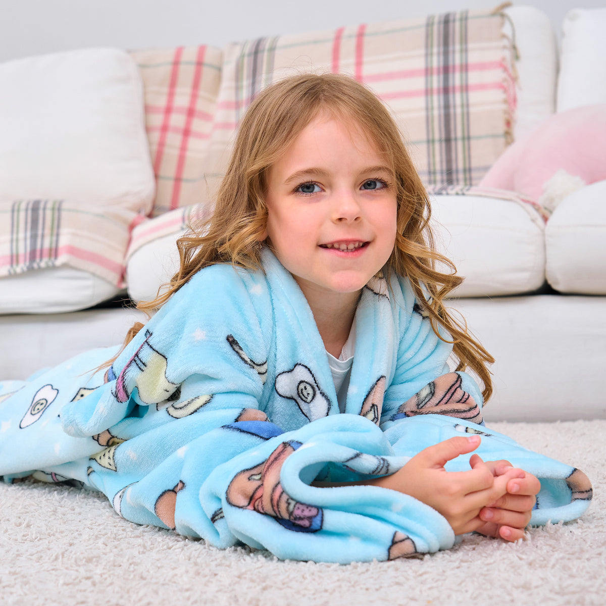 Snacks Wearable Fleece Blanket with Sleeves & Foot Pocket for Kids