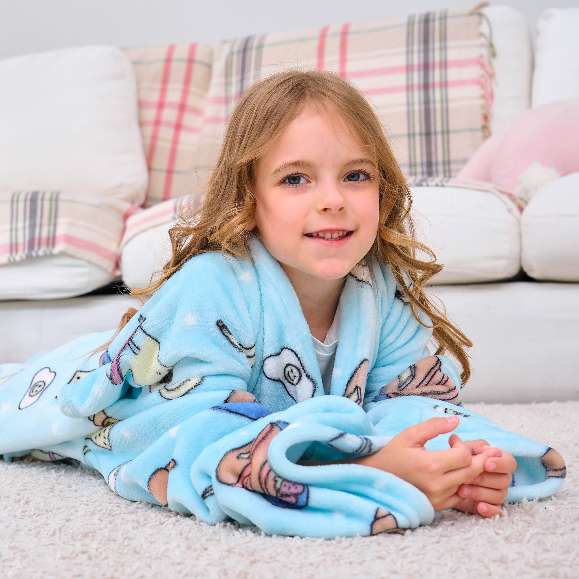 Snacks Wearable Fleece Blanket with Sleeves & Foot Pocket for Kids