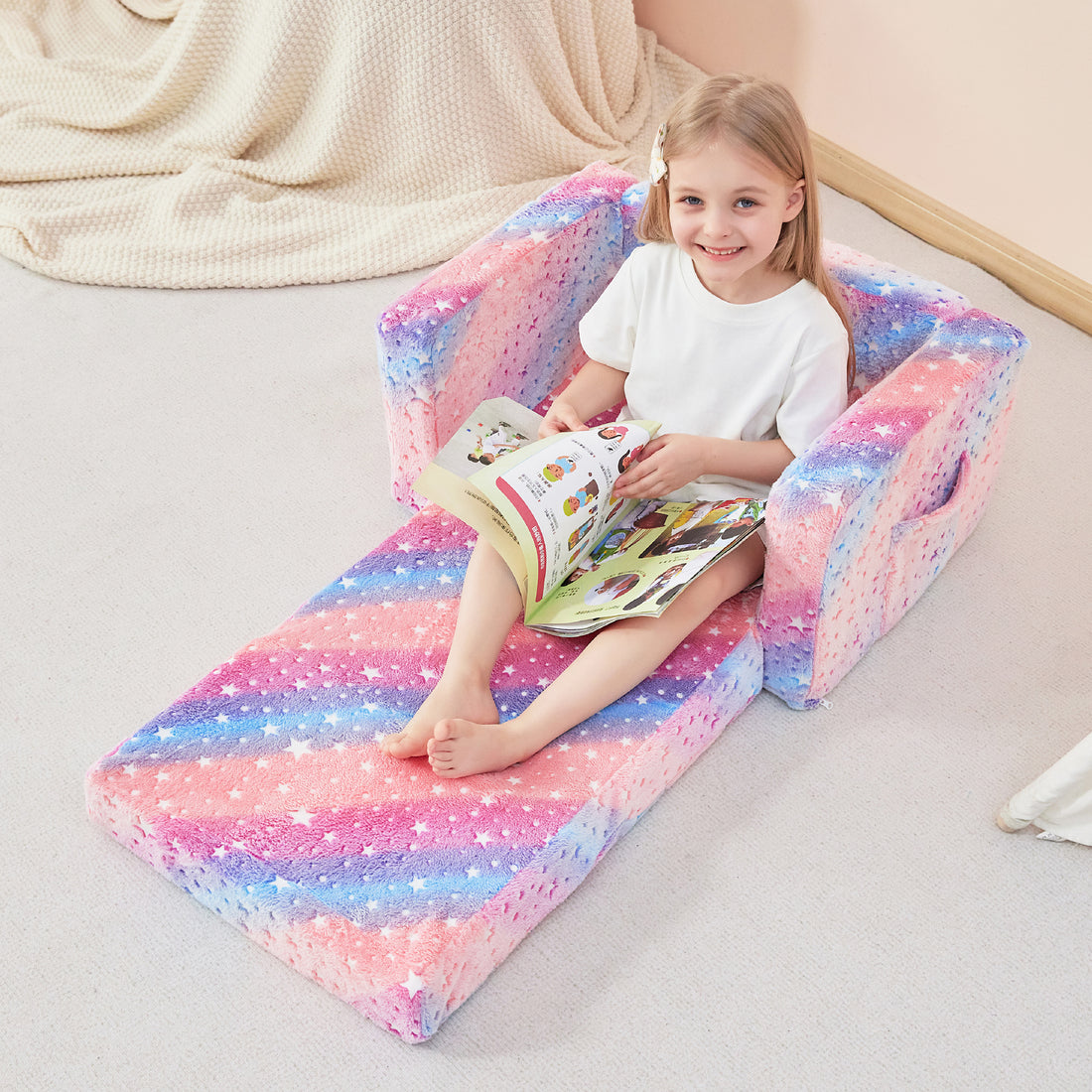 Glow Star 2-in-1 Kids Sofa for Toddler Convertible Sofa to Lounger Bed