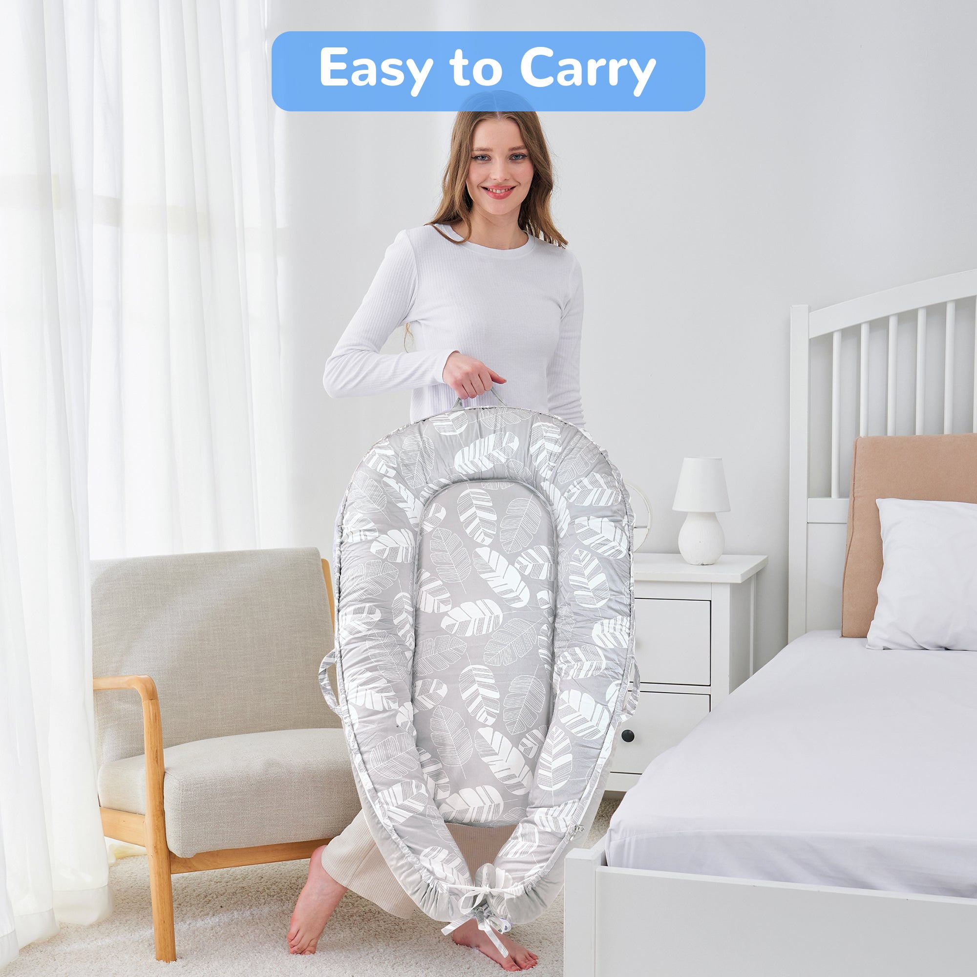 White Feather Baby Lounger - Baby Nest Co Sleeper for Baby Bed, Soft & Breathable Portable Cotton Newborn Lounger Nest for Crib Bassinet