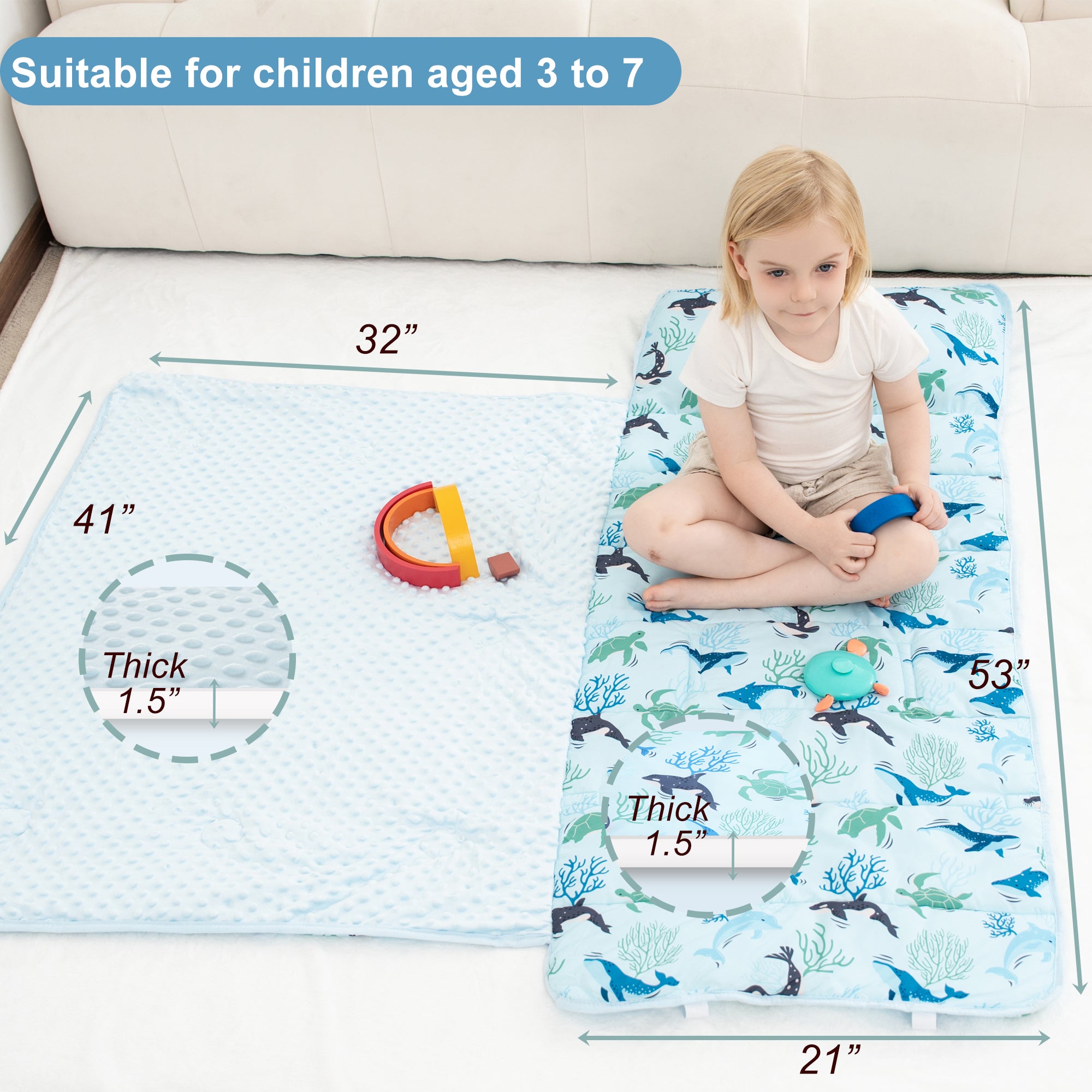 Cozy Comfort Nap Mat - Blue Ocean Whales