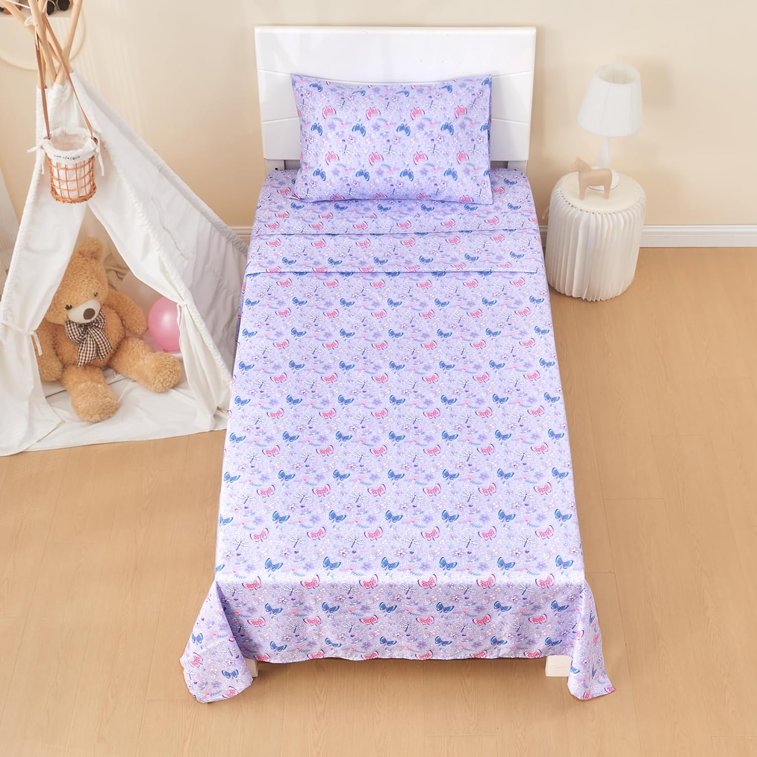 Floral Butterfly 3 Pcs Kids Twin Size Sheet Set