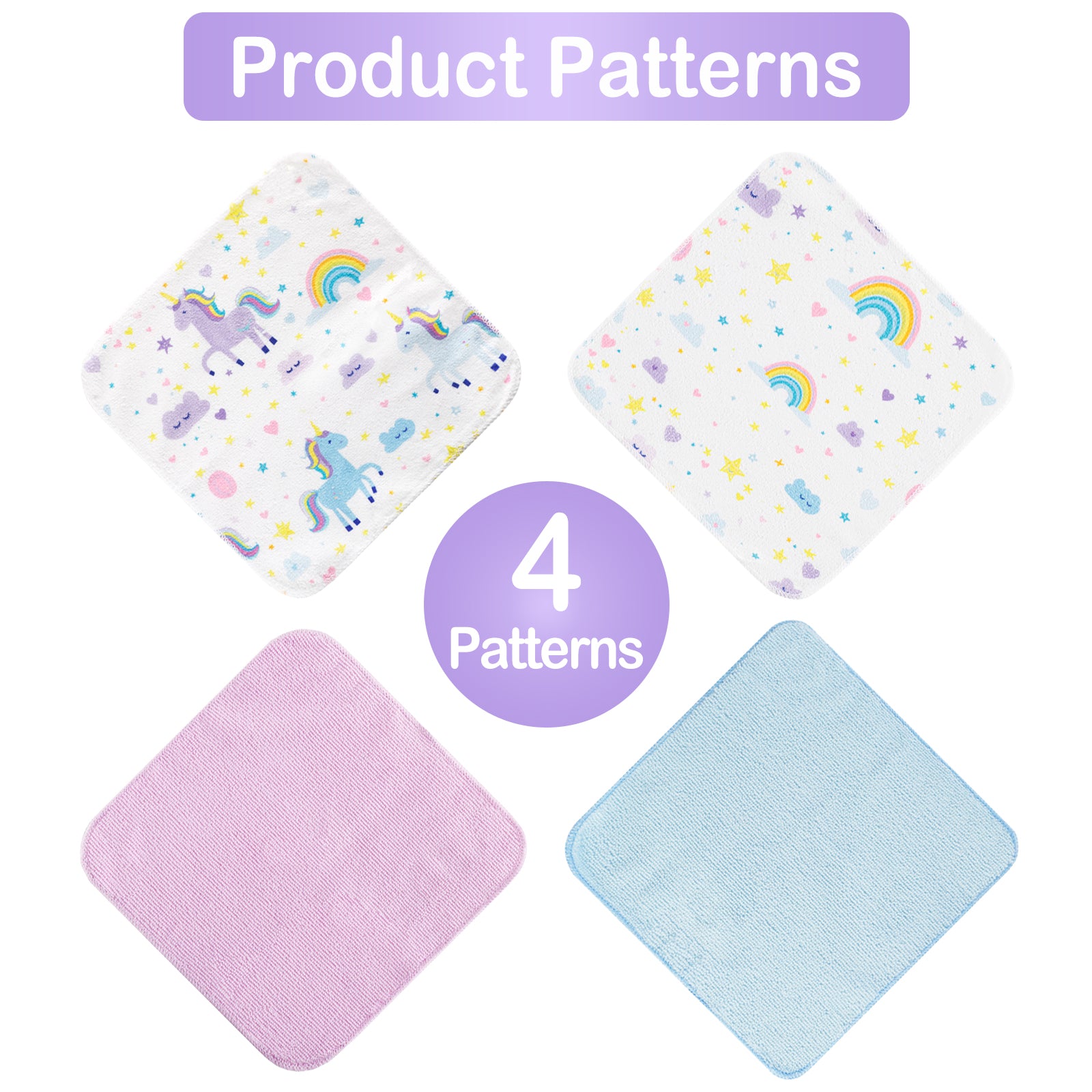 9x9 Purple unicorn Baby Washcloths