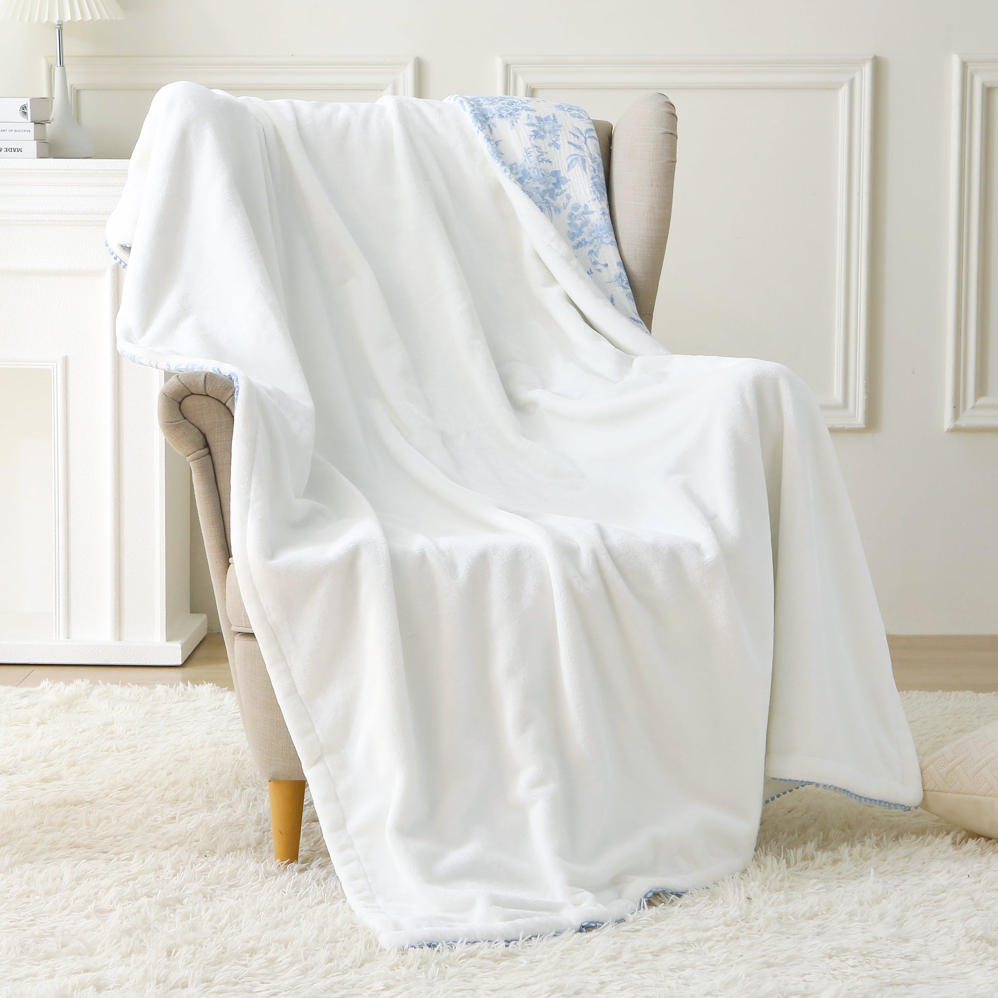 Blue Nerrah Throw Blanket Reversible Muslin Blankets 50x70 inch