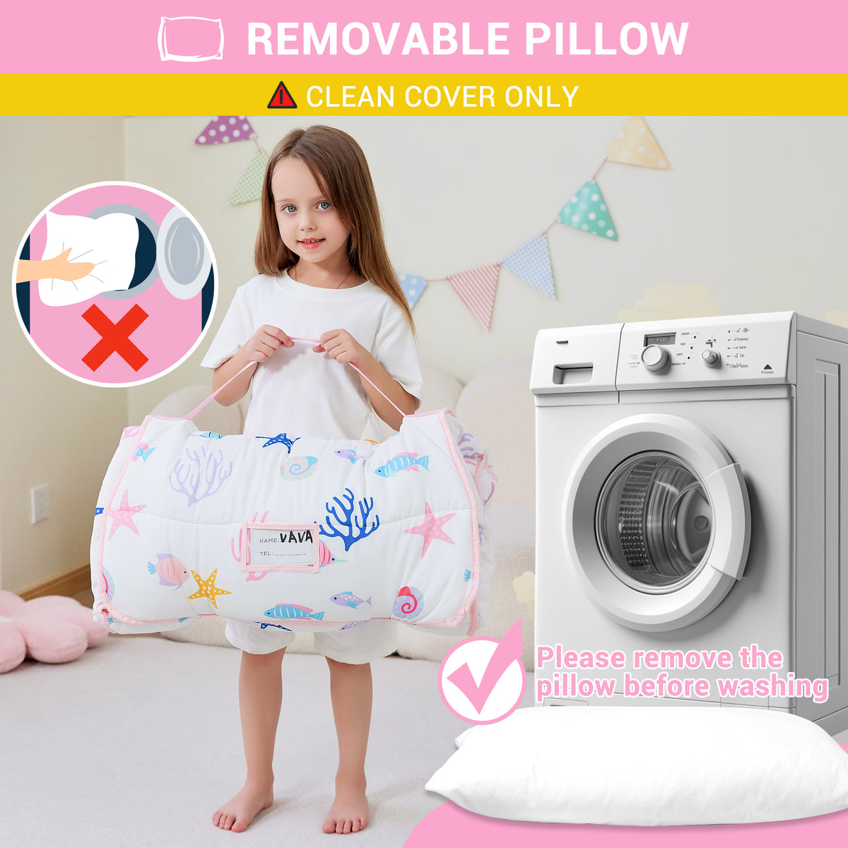 White Mermaid Toddler Nap Mat with Pillow & Blanket