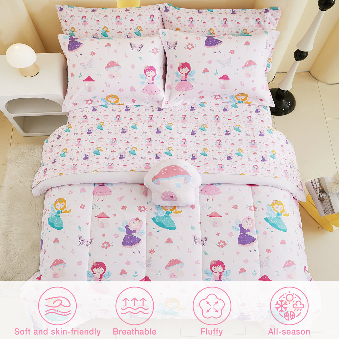 Pink Fairy Comforter Sets for Kids– 6 or 8 Piece Options