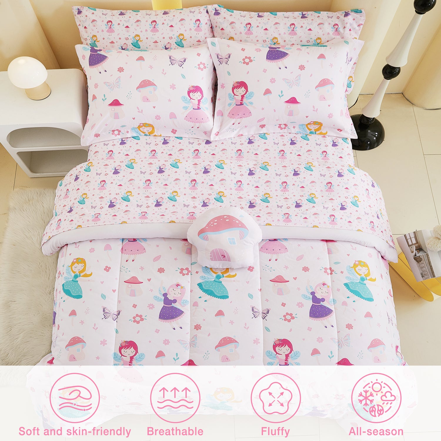 Pink Fairy 6/8 Pcs Comforter Sets for Girls Kids