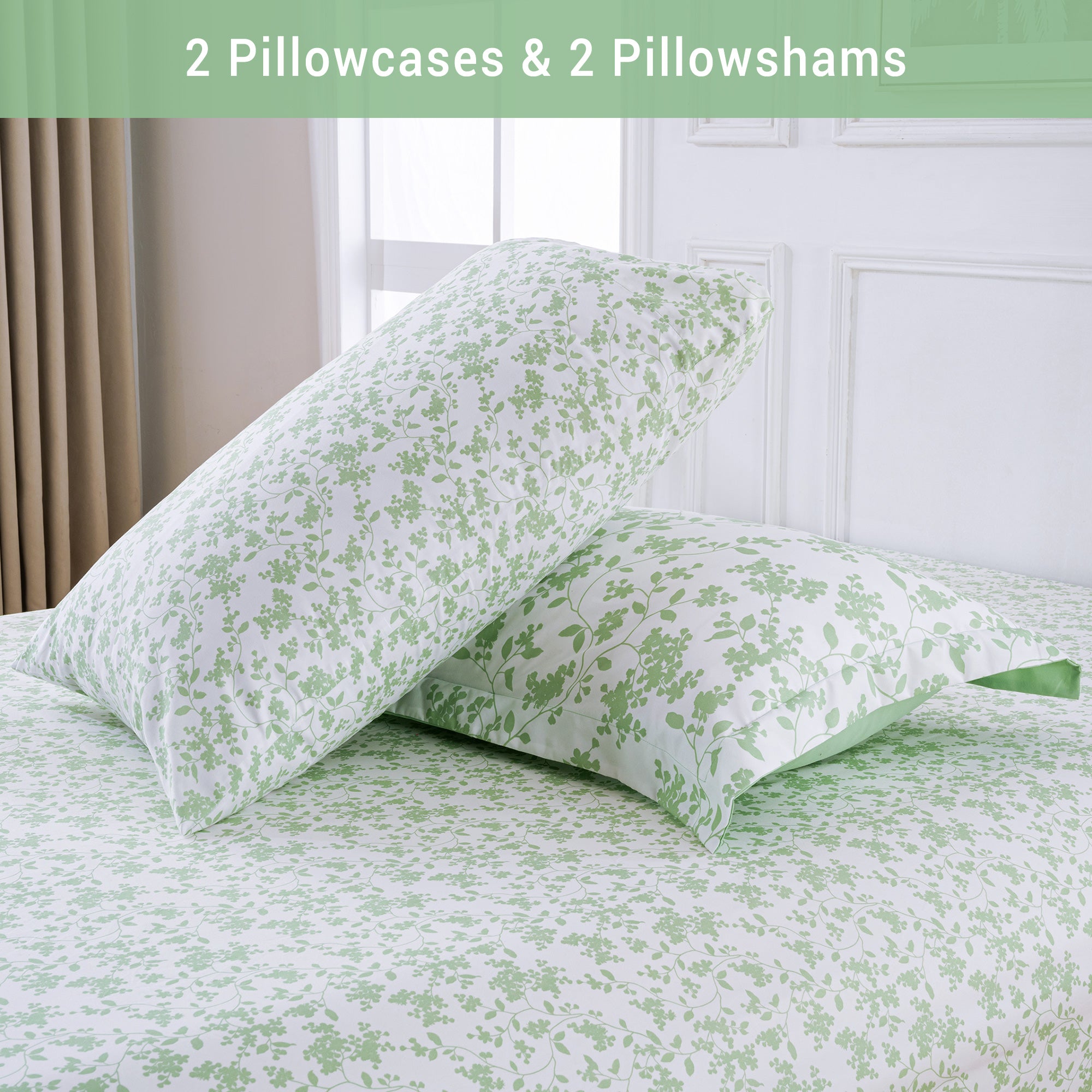 Pastel Green Floral Retreat Comforter Set 7 Pieces