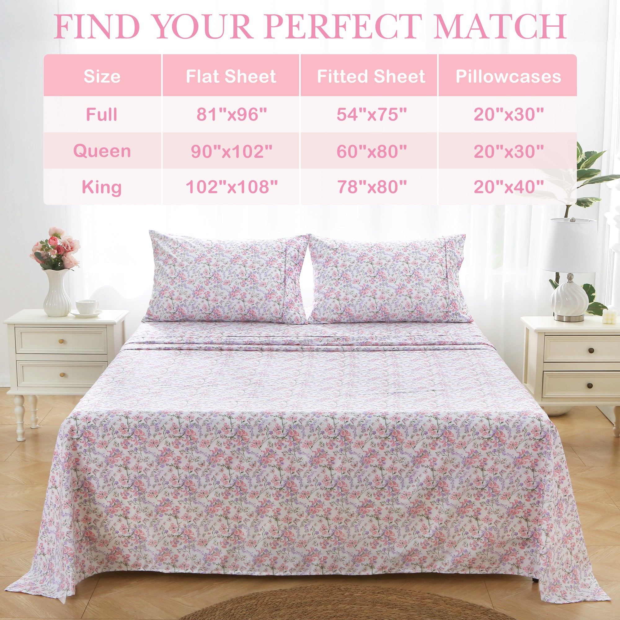 Pink Purple Ditsy Bed Sheets Set