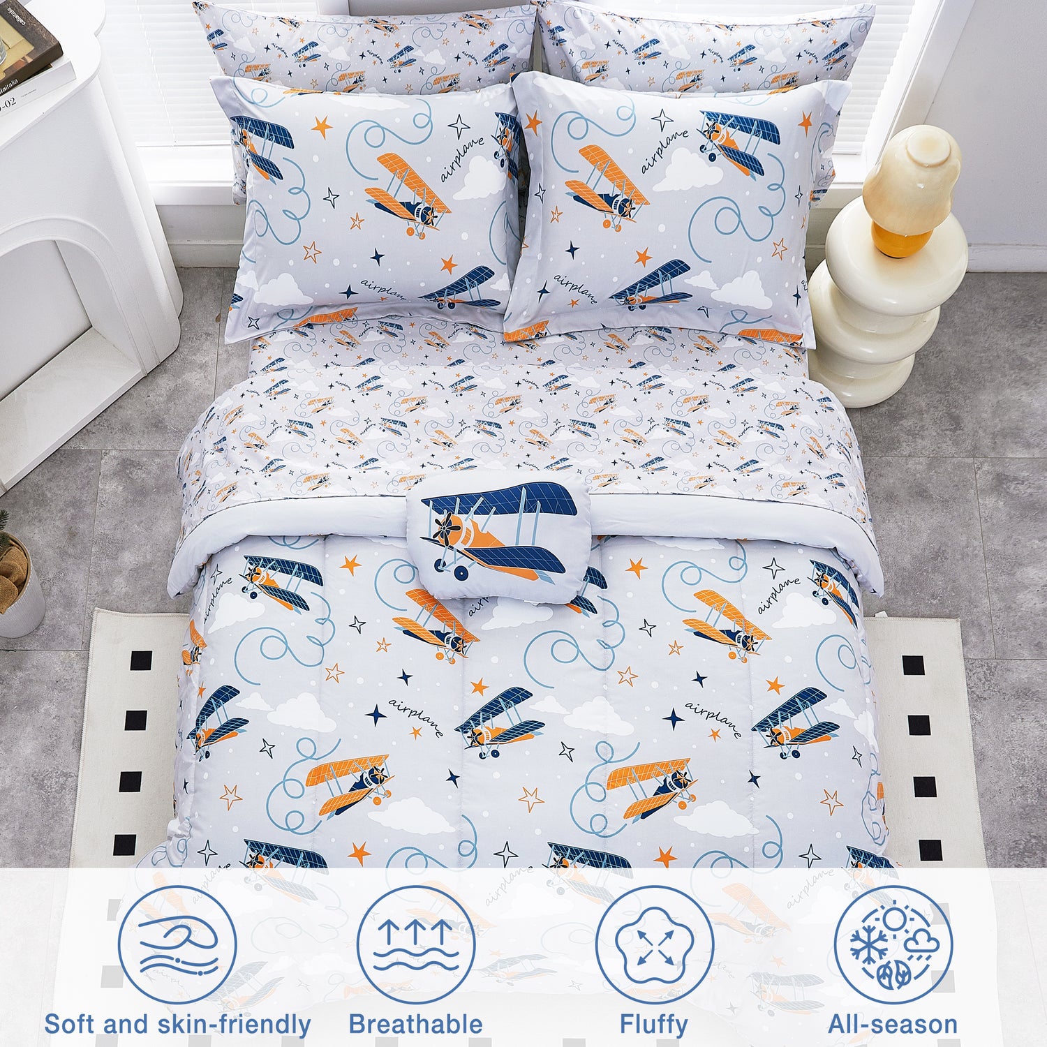Grey Glider 6/8 Pcs Comforter Sets for Girls Kids