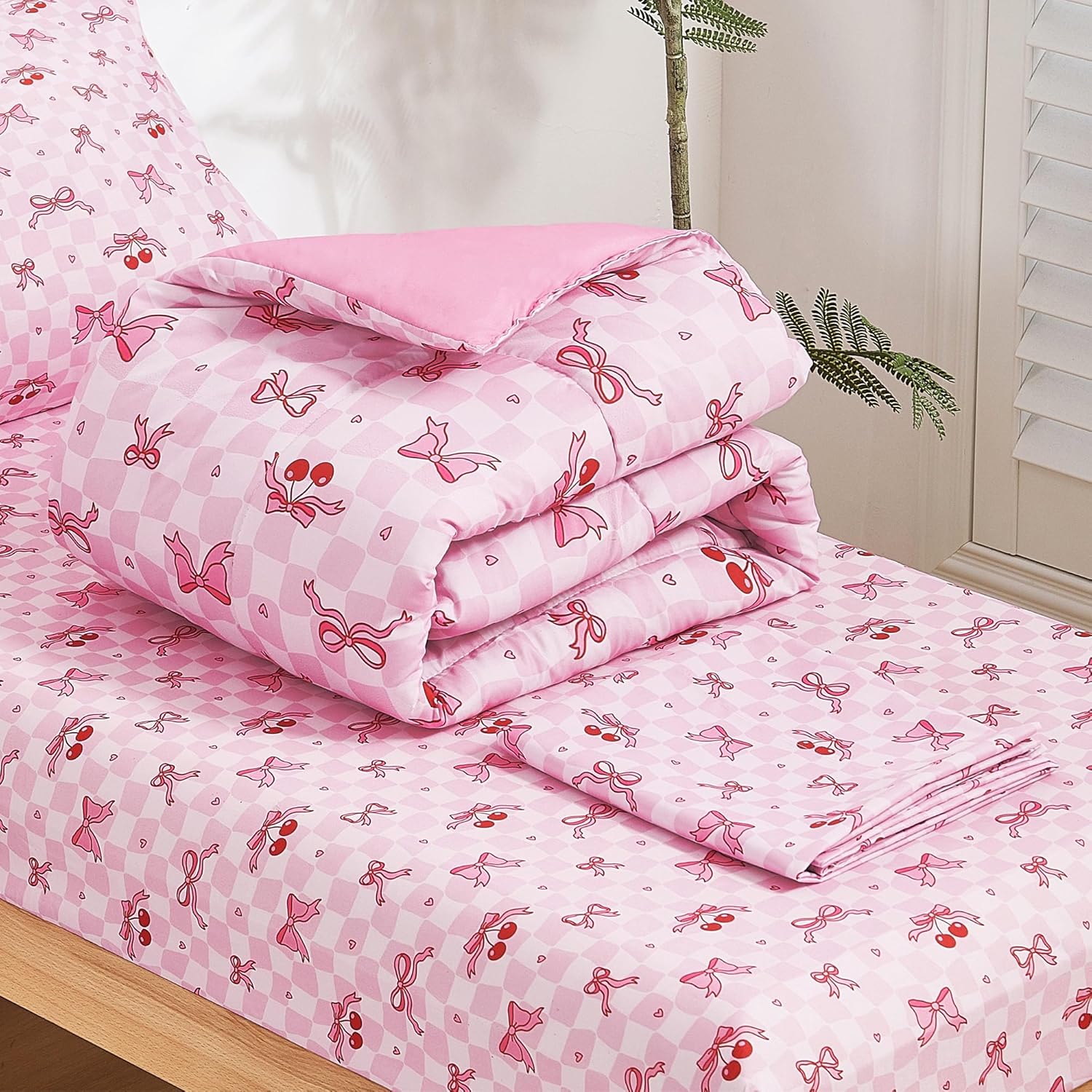 Pink Cherry Printed Toddler Comforter Set– 4 Piece