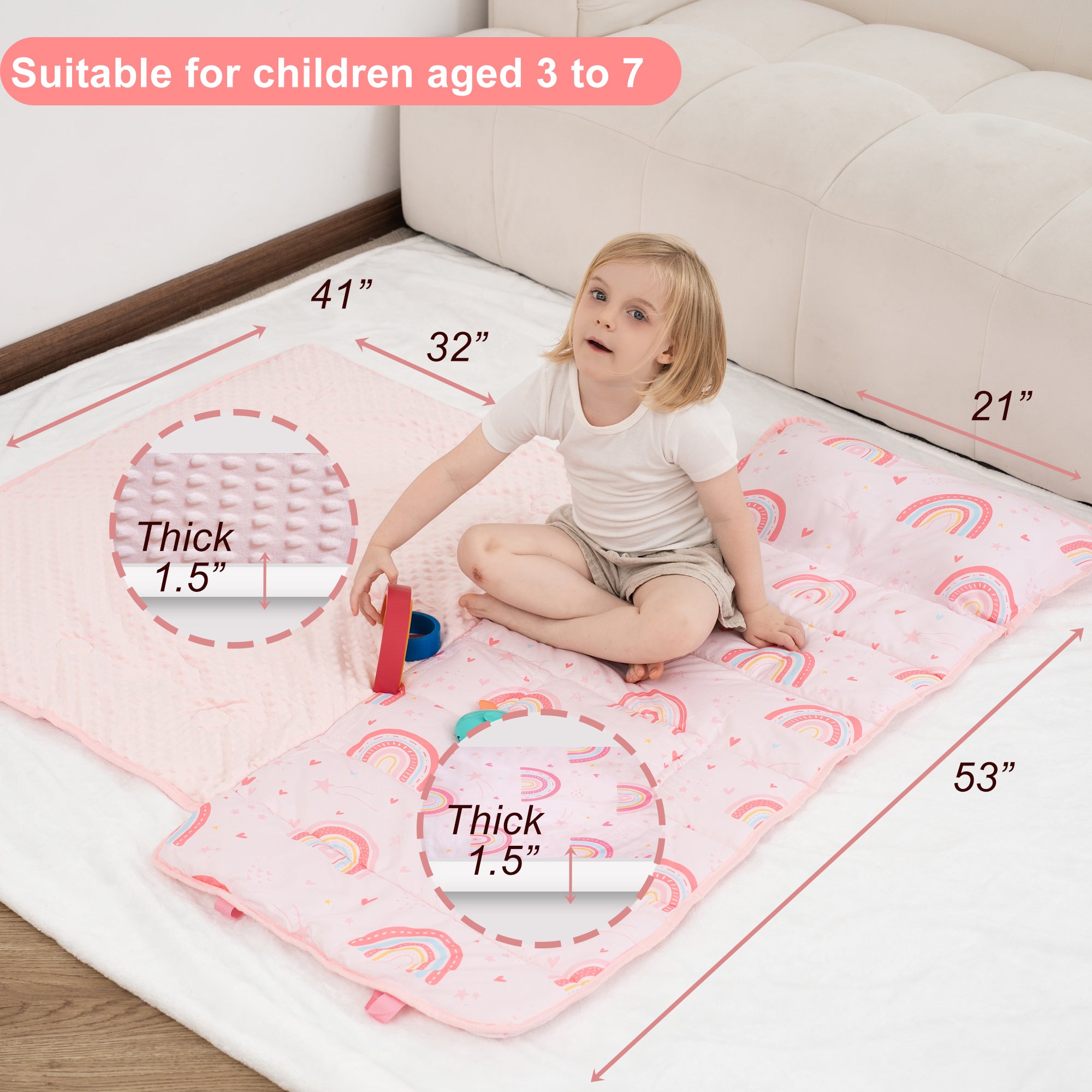 Cozy Comfort Nap Mat - Pink Rainbow