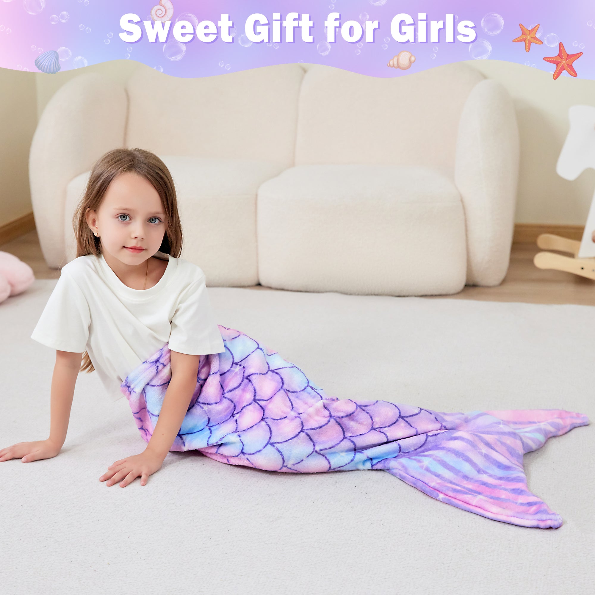 Purple 17"×39" Kids Mermaid Tail Blanket