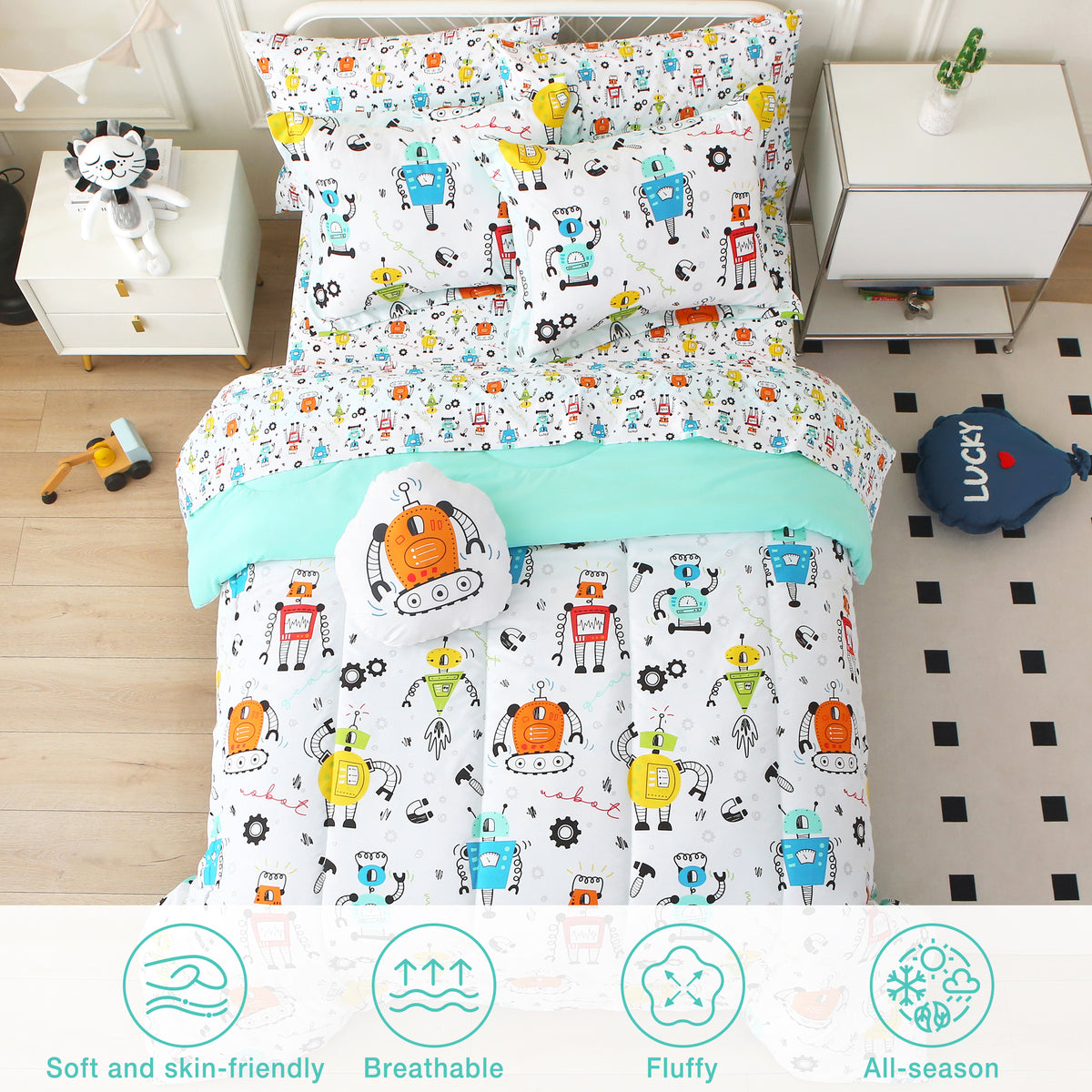 Gear Robot Comforter Sets for Kids– 6 or 8 Piece Options