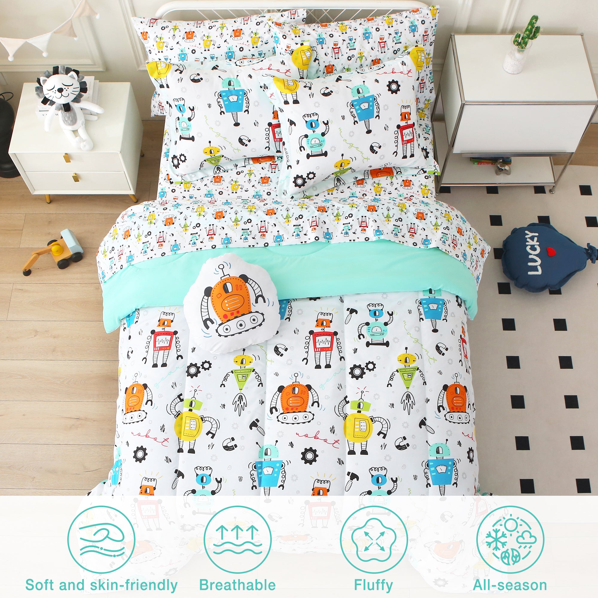 Gear Robot Comforter Sets for Kids– 6 or 8 Piece Options