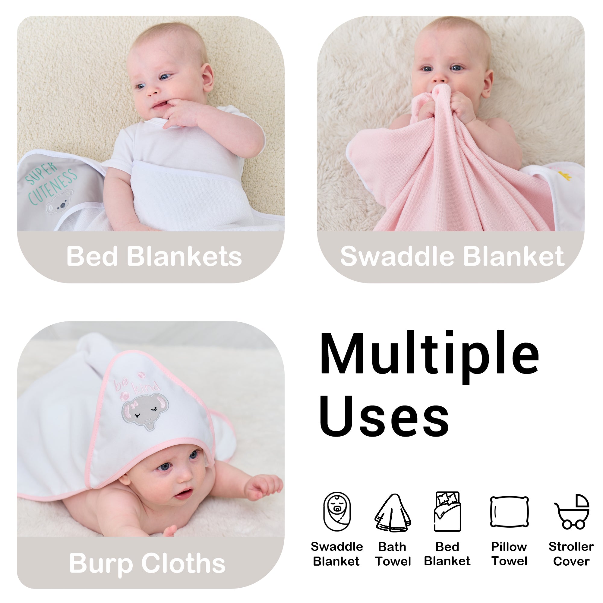 Pink Koala Baby Towels and Baby Wash Cloths Set 6-Pack Size 28 x 28 Inch
