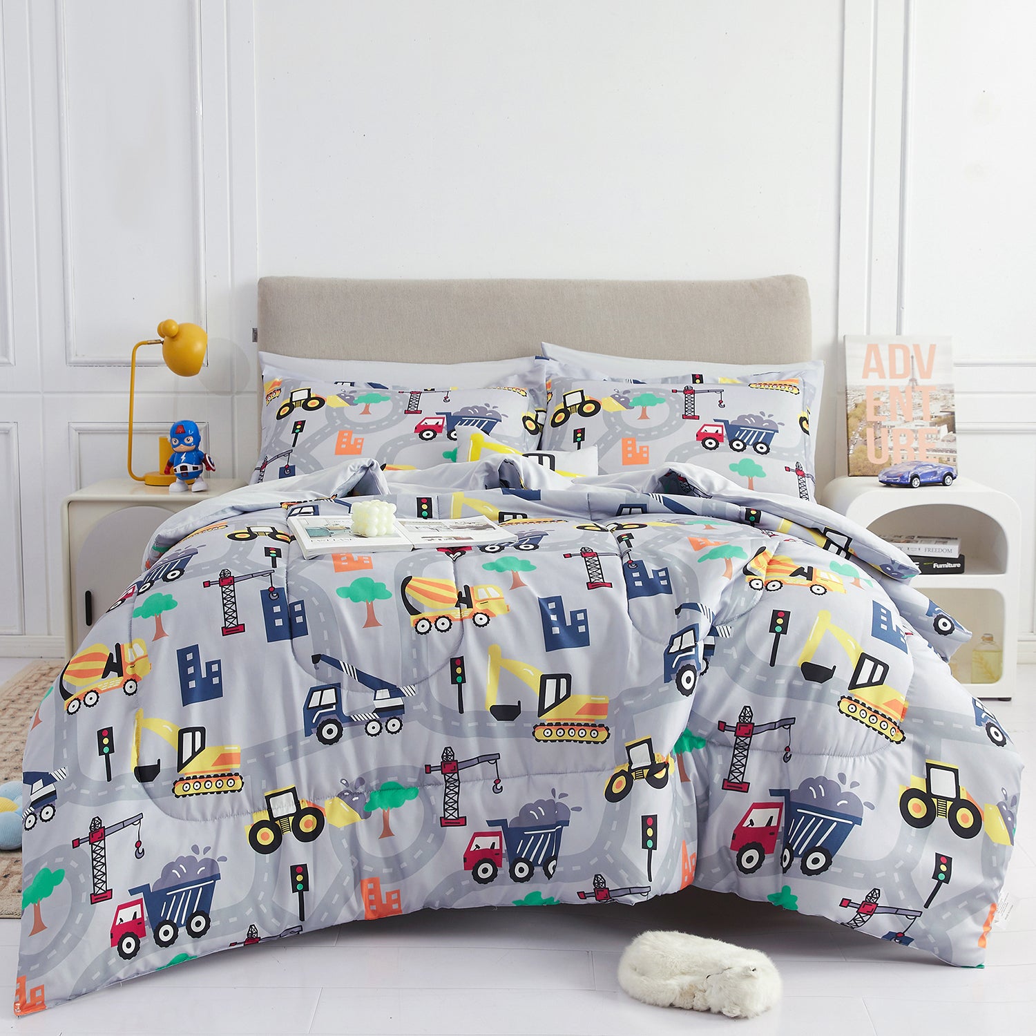 Excavator Grey Kids Comforter Sets for Boys