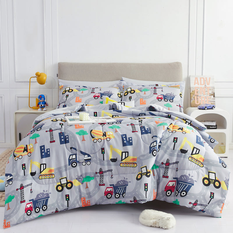 Busy Construction Kids Bedding Set– 6 or 8 Piece Options