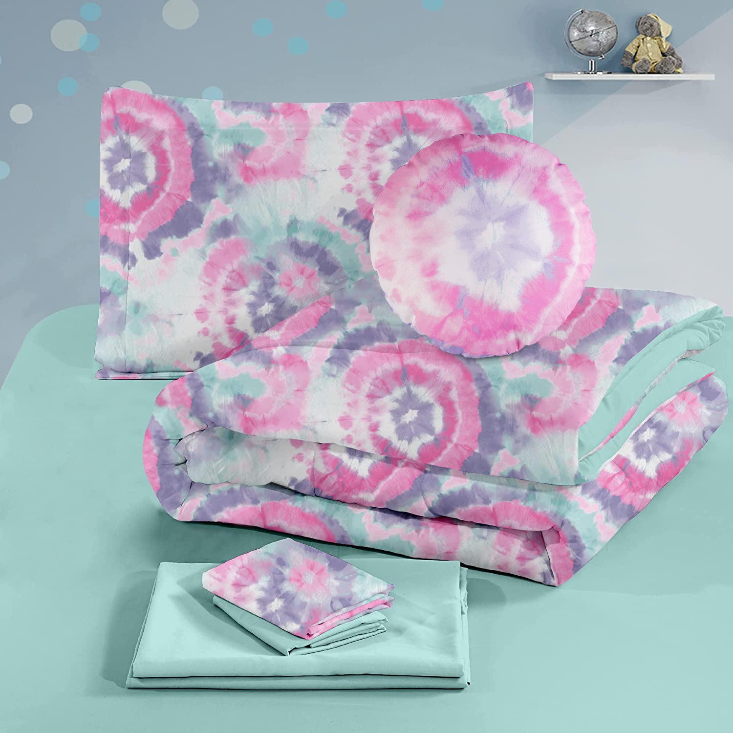 Dark Pink Round Flower Kids Comforter Sets– 6 or 8 Piece Options