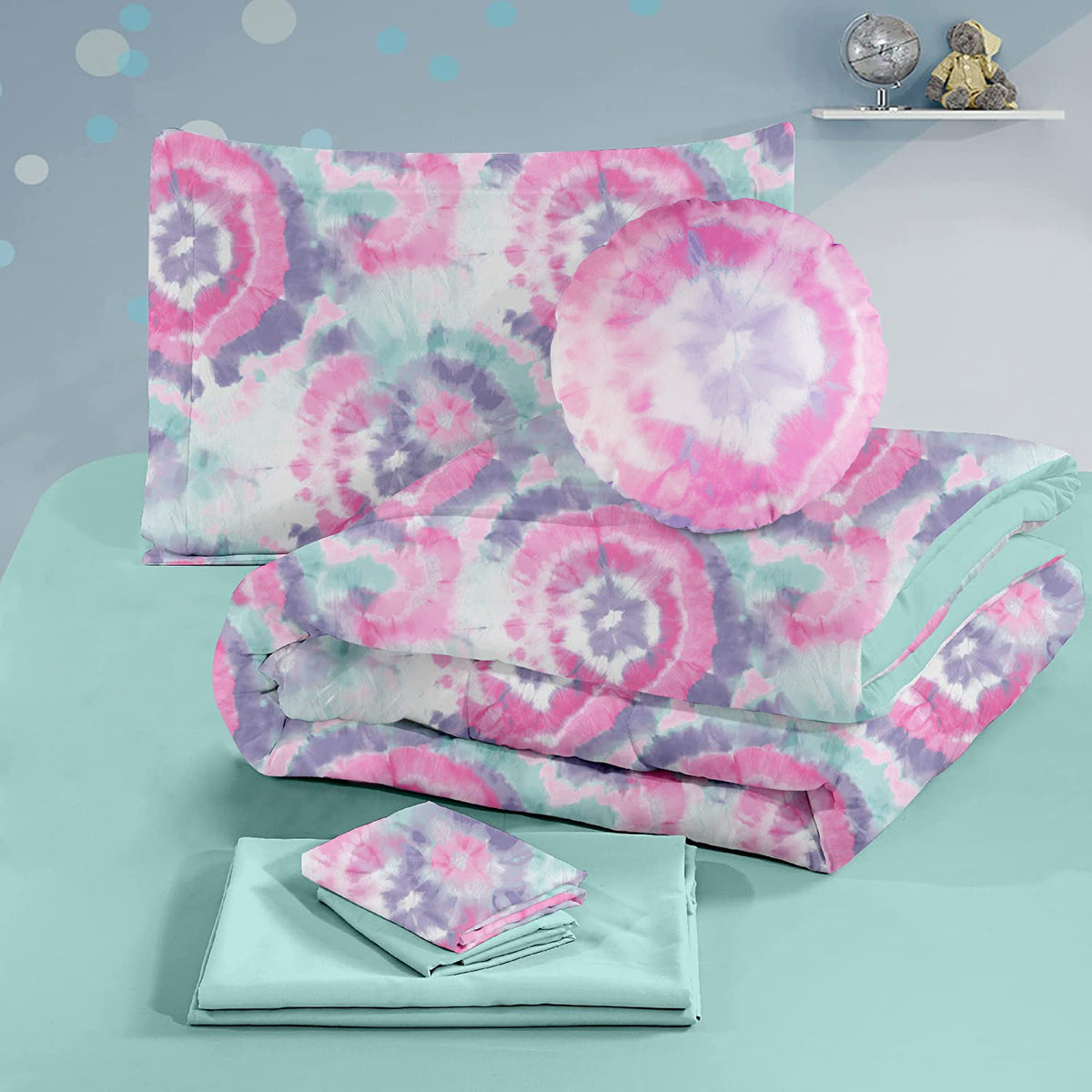 Dark Pink Round Flower Kids Comforter Sets– 6 or 8 Piece Options